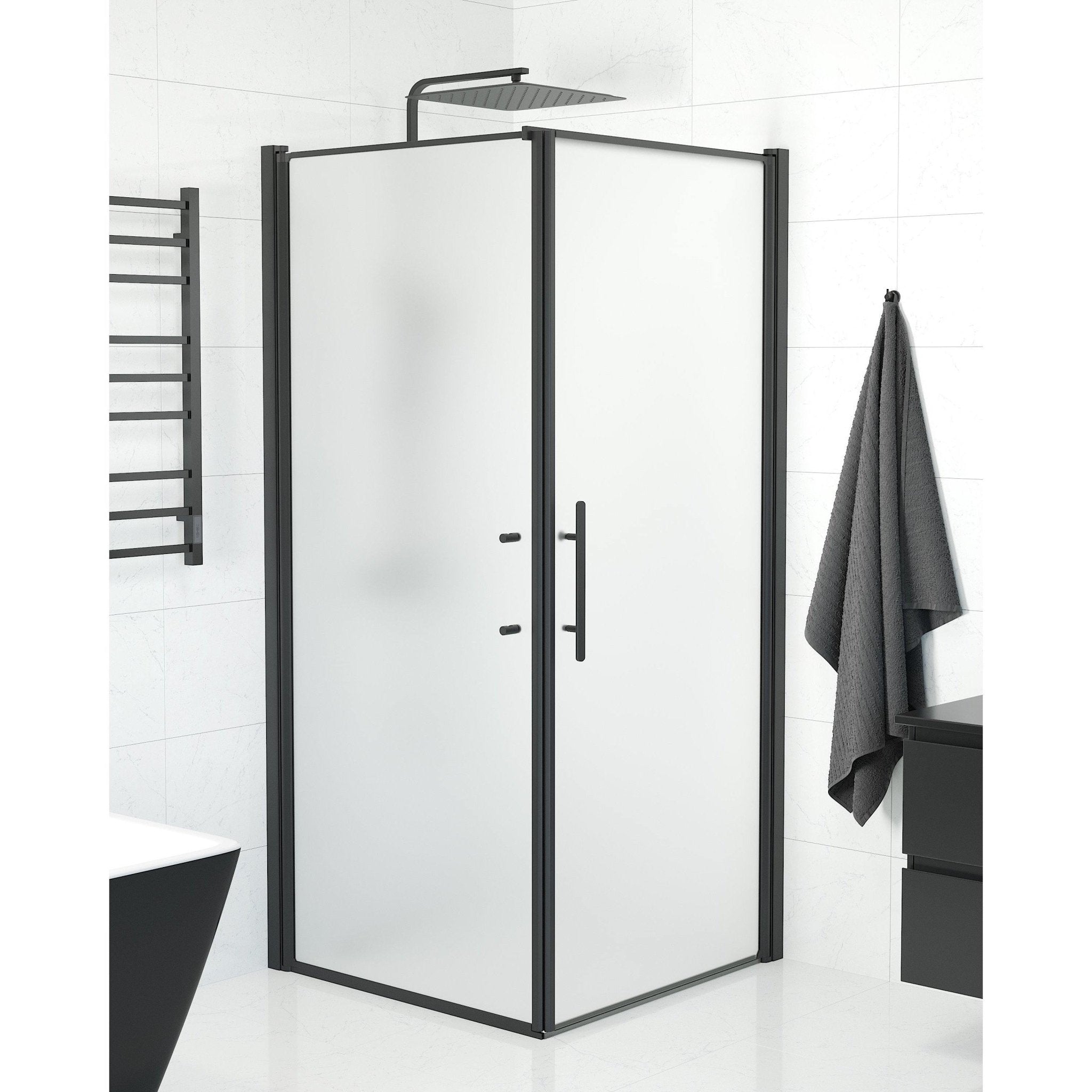 Wall + Door - Frosted, Shower Enclosure Set - Code, Matt/Black - 80 cm - MASTERSTORE - 8595677139556 - Shower Enclosure Set - Code - 40 - 807 - 00 - 55 - 00 - 8595677139556
