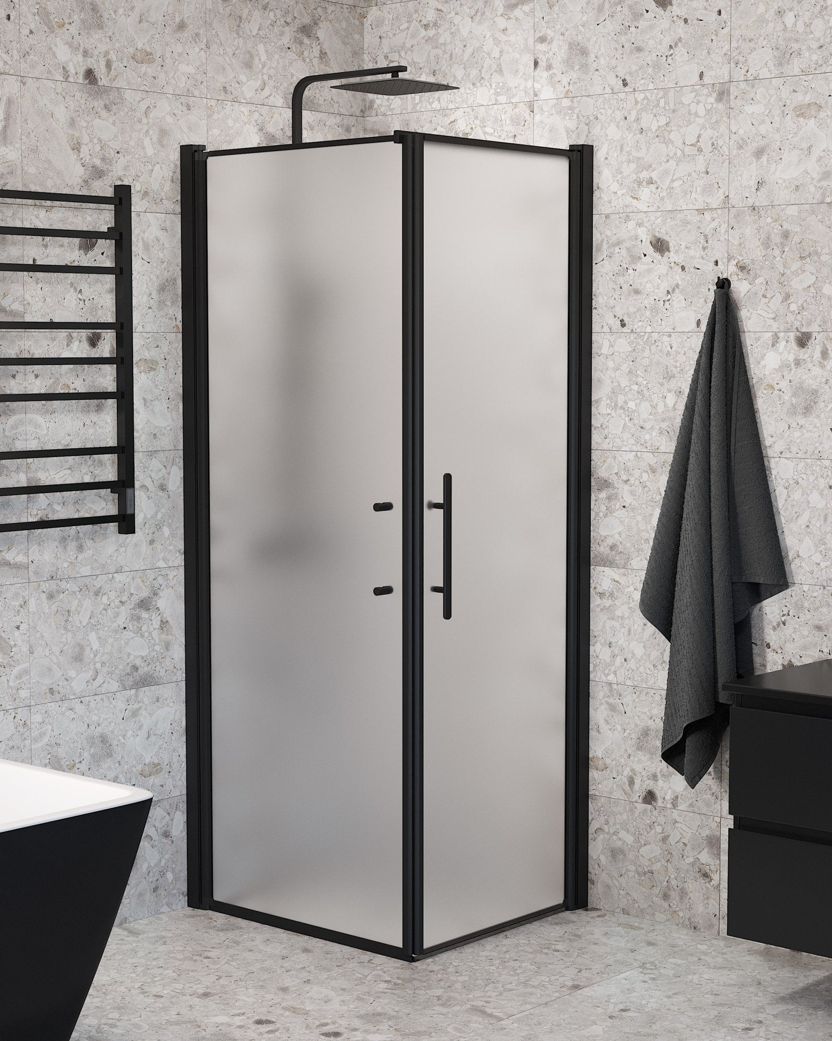 Wall + Door - Frosted, Shower Enclosure Set - Code, Matt/Black - 80 cm - MASTERSTORE - 8595677139556 - Shower Enclosure Set - Code - 40 - 807 - 00 - 55 - 00 - 8595677139556