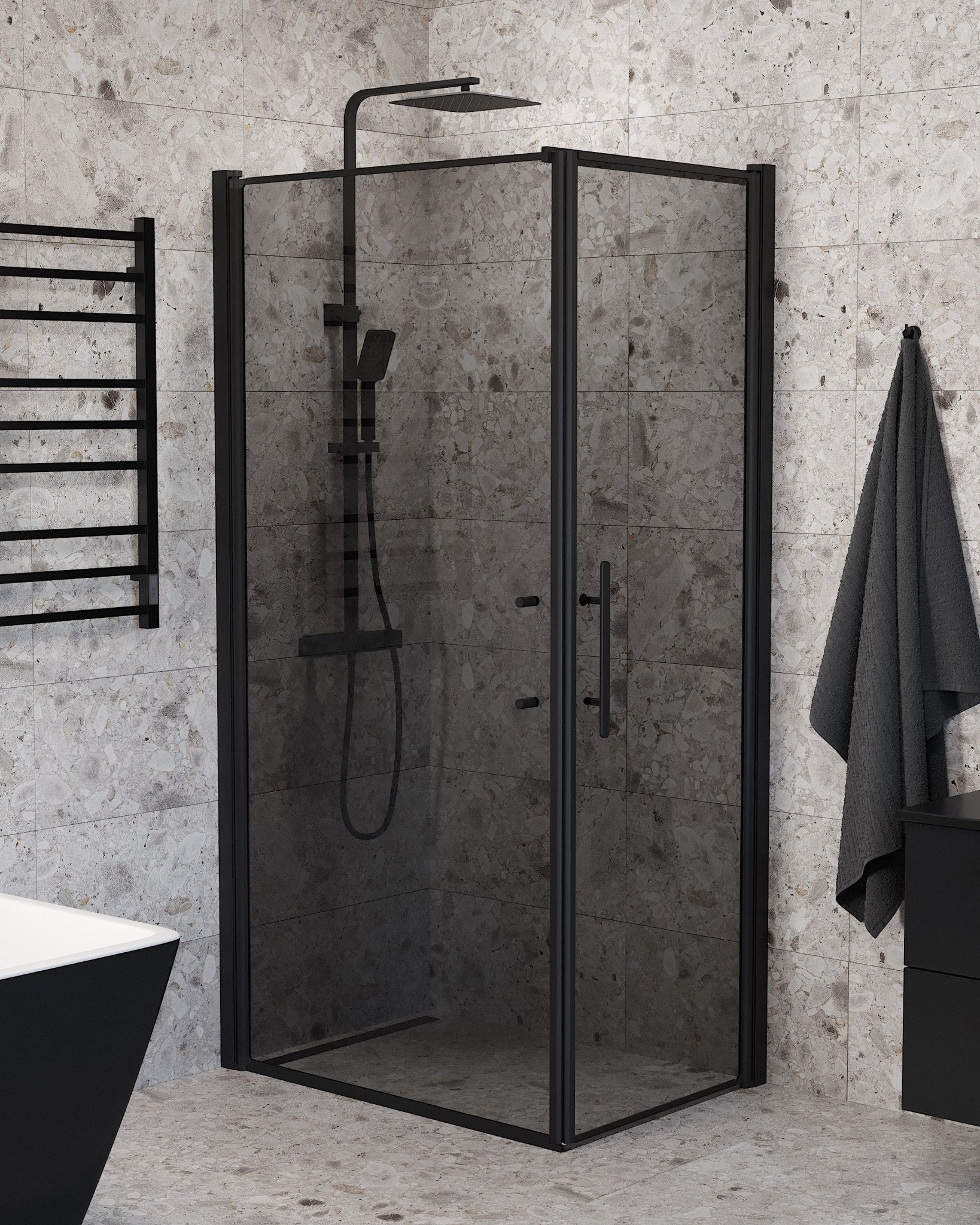 Wall + Door - Smoked, Shower Enclosure Set - Code, Smoked/Black - 80 cm - MASTERSTORE - 8595677139563 - Shower Enclosure Set - Code - 40 - 807 - 00 - 56 - 00 - 8595677139563