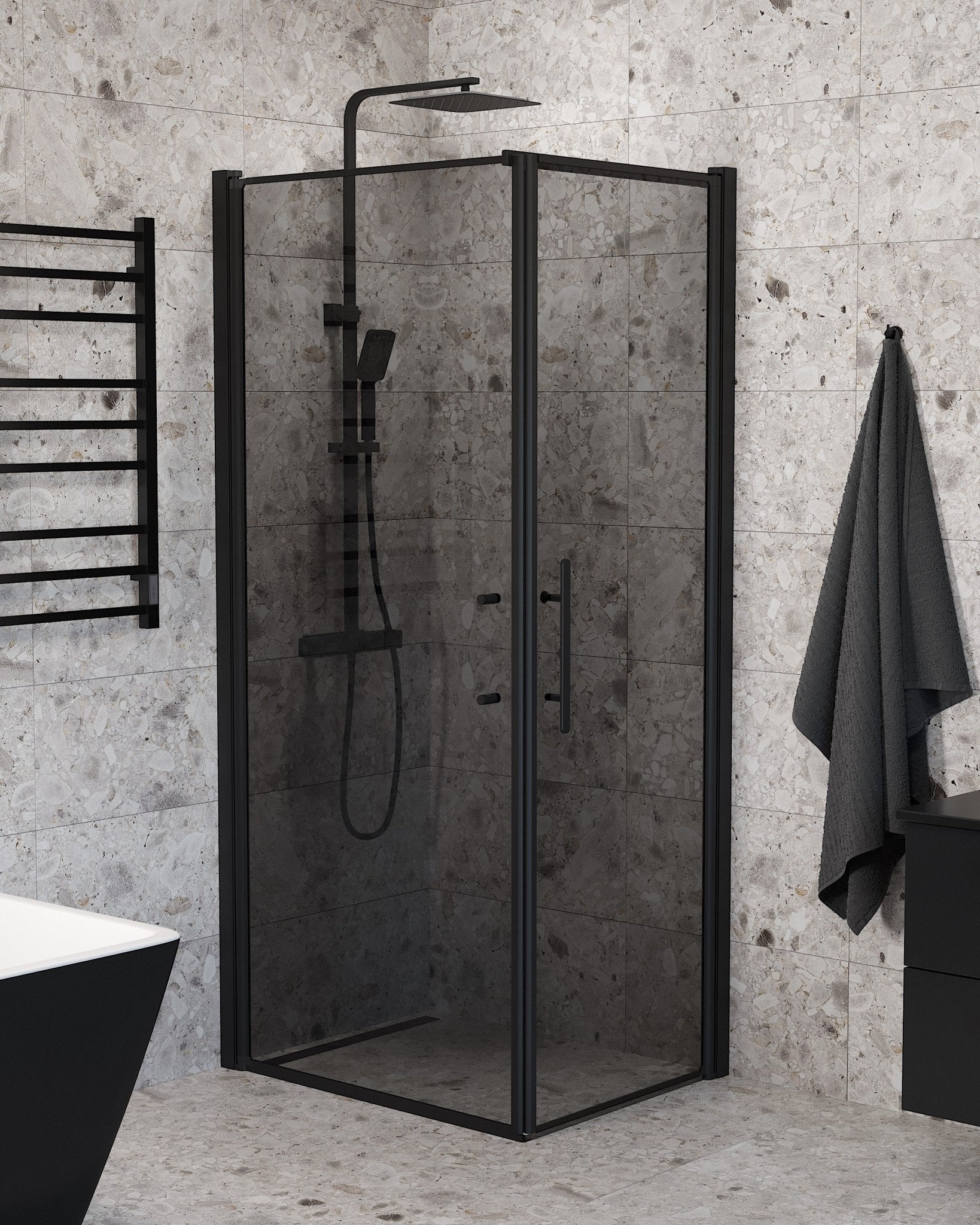 Wall + Door - Smoked, Shower Enclosure Set - Code, Smoked/Black - 80 cm - MASTERSTORE - 8595677139563 - Shower Enclosure Set - Code - 40 - 807 - 00 - 56 - 00 - 8595677139563