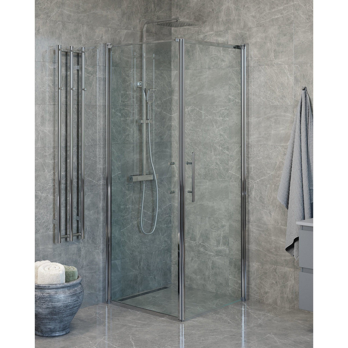 Wall + Door - Clear, Shower Enclosure Set - Code, Clear/Chrome - 80 cm - MASTERSTORE - 8595677139570 - Shower Enclosure Set - Code - 40 - 807 - 01 - 50 - 00 - 8595677139570