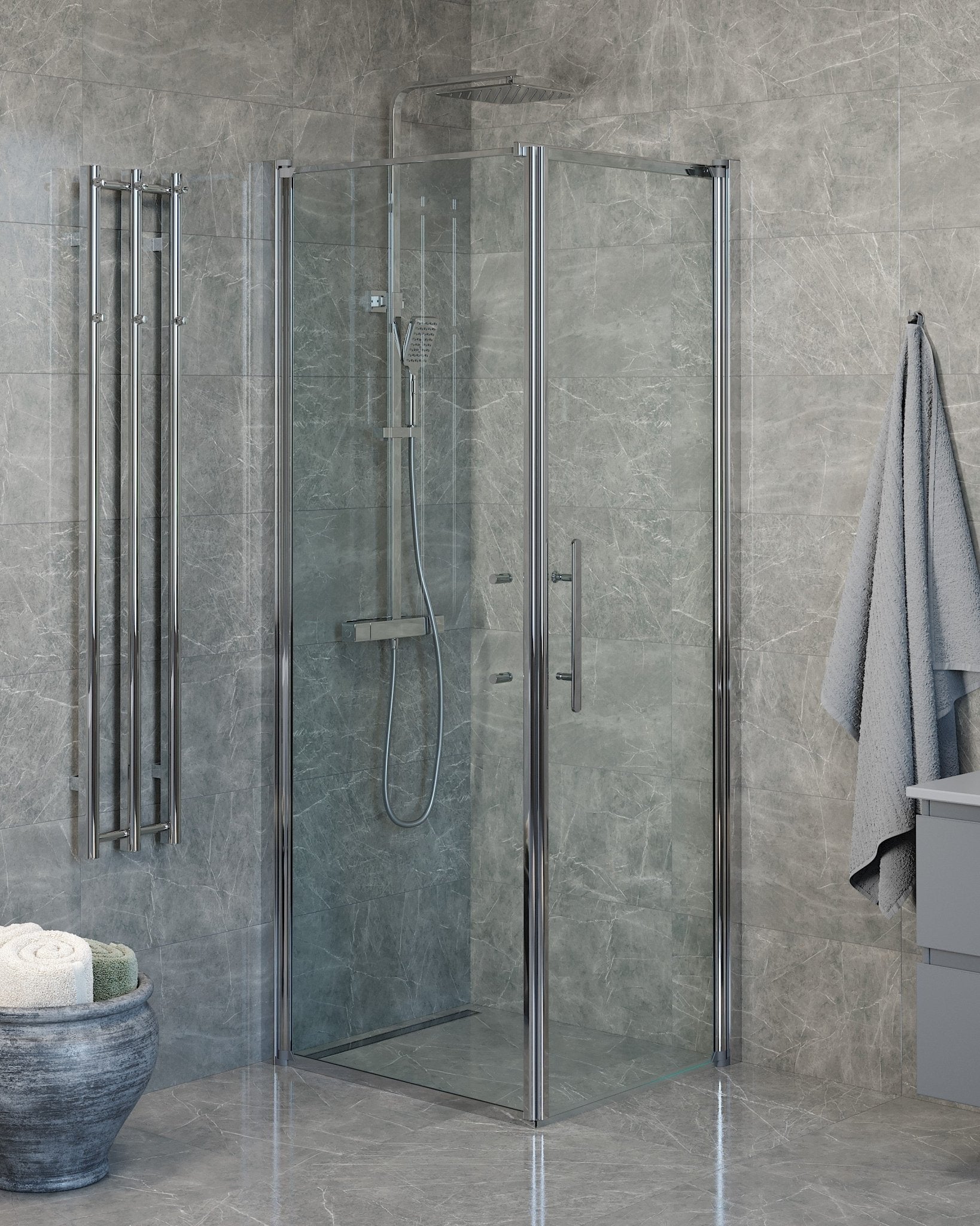 Wall + Door - Clear, Shower Enclosure Set - Code, Clear/Chrome - 80 cm - MASTERSTORE - 8595677139570 - Shower Enclosure Set - Code - 40 - 807 - 01 - 50 - 00 - 8595677139570