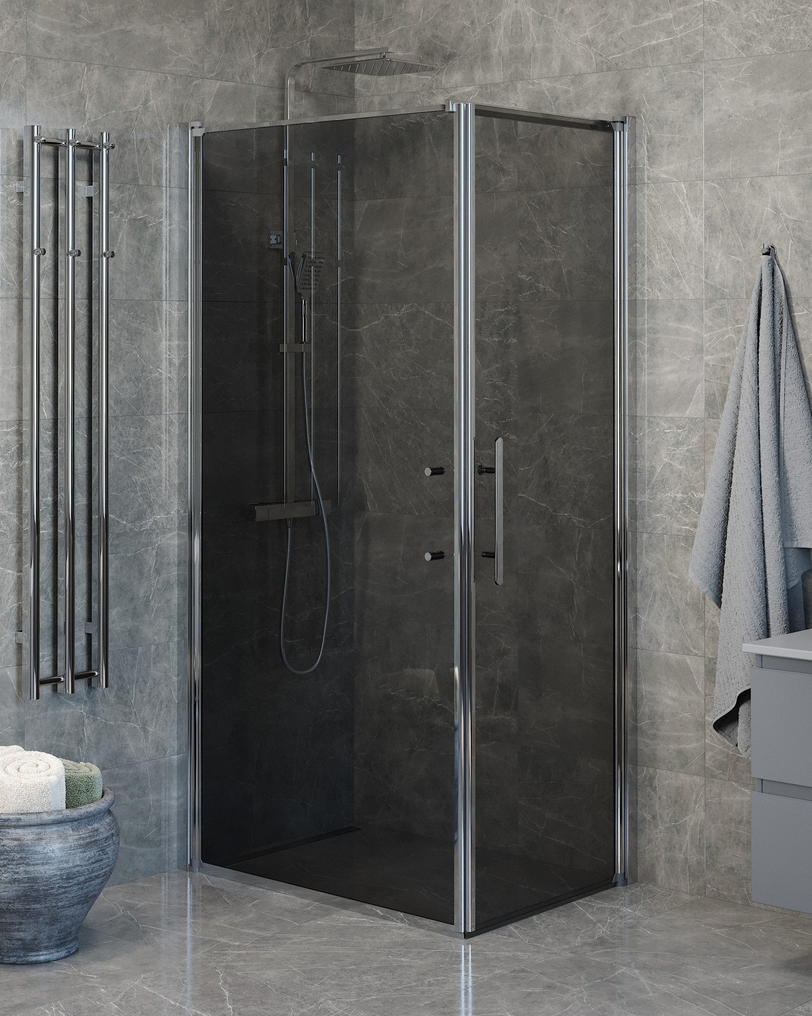 Wall + Door - Smoked, Shower Enclosure Set - Code, Smoked/Chrome - 80 cm - MASTERSTORE - 8595677139600 - Shower Enclosure Set - Code - 40 - 807 - 01 - 56 - 00 - 8595677139600