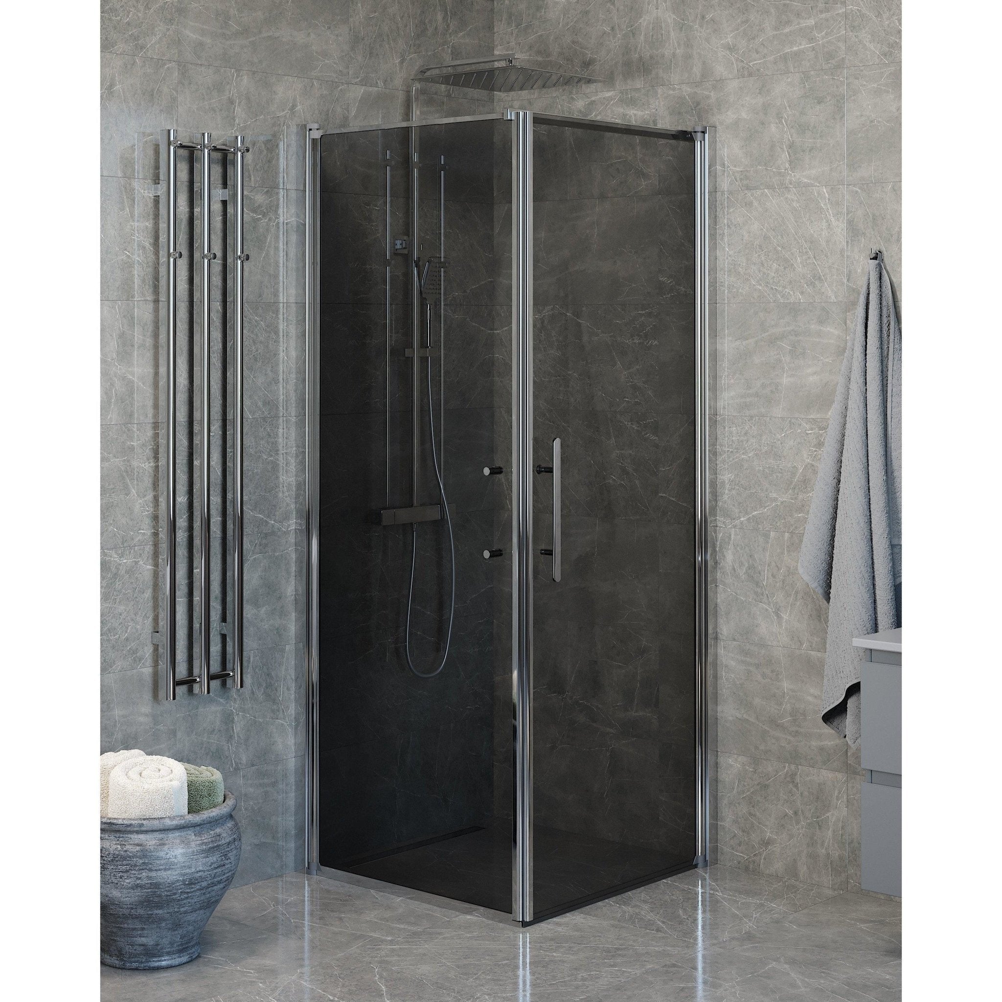 Wall + Door - Smoked, Shower Enclosure Set - Code, Smoked/Chrome - 80 cm - MASTERSTORE - 8595677139600 - Shower Enclosure Set - Code - 40 - 807 - 01 - 56 - 00 - 8595677139600