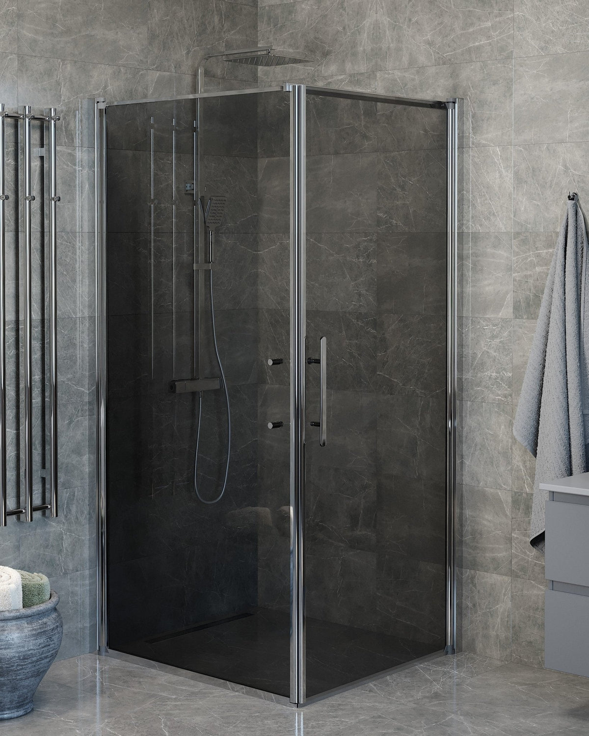 Wall + Door - Smoked, Shower Enclosure Set - Code, Smoked/Chrome - 80 cm - MASTERSTORE - 8595677139600 - Shower Enclosure Set - Code - 40 - 807 - 01 - 56 - 00 - 8595677139600