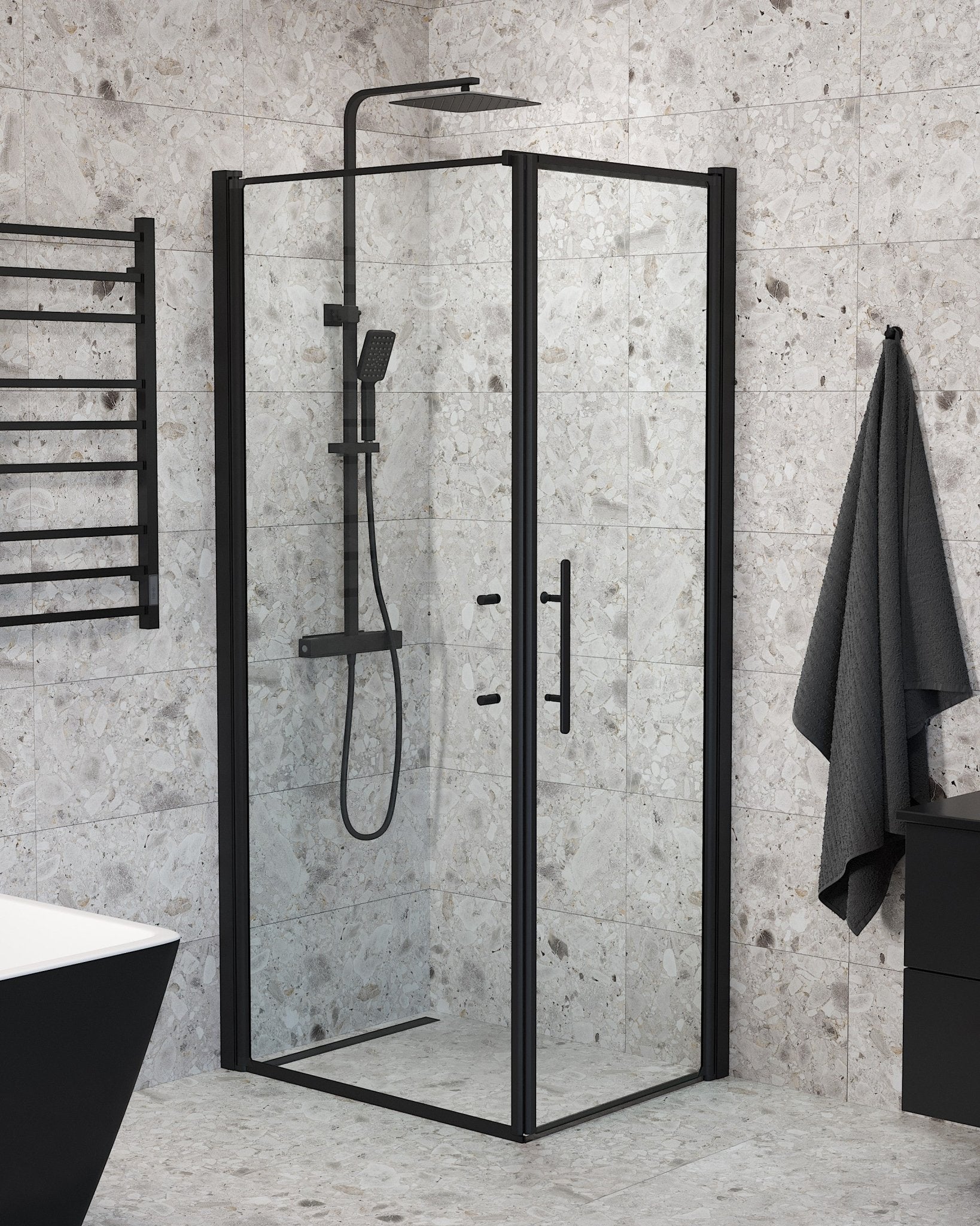 Wall + Door - Clear, Shower Enclosure Set - Code, Clear/Black - 90 cm - MASTERSTORE - 8595677139617 - Shower Enclosure Set - Code - 40 - 907 - 00 - 50 - 00 - 8595677139617