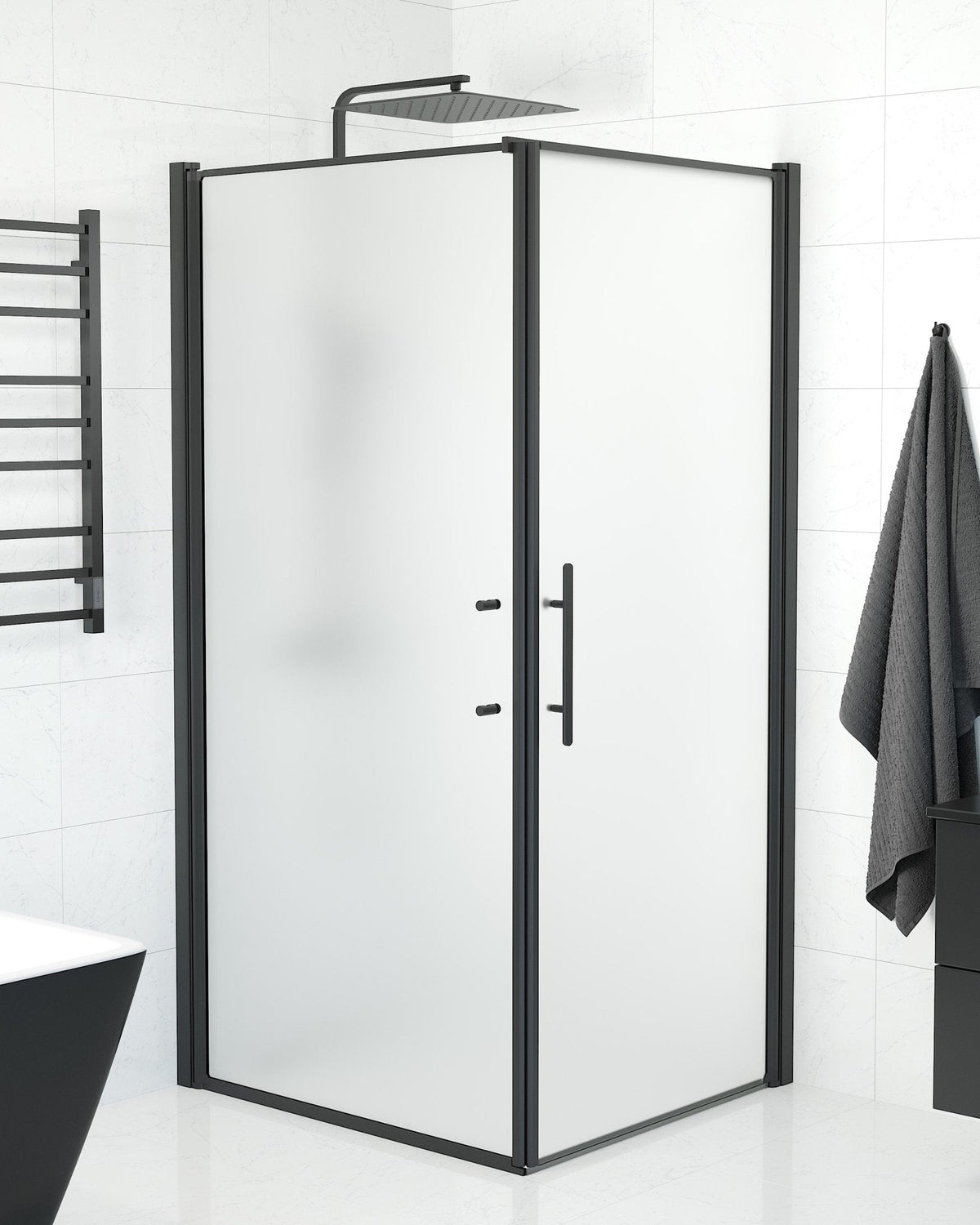 Wall + Door - Frosted, Shower Enclosure Set - Code, Matt/Black - 90 cm - MASTERSTORE - 8595677139631 - Shower Enclosure Set - Code - 40 - 907 - 00 - 55 - 00 - 8595677139631
