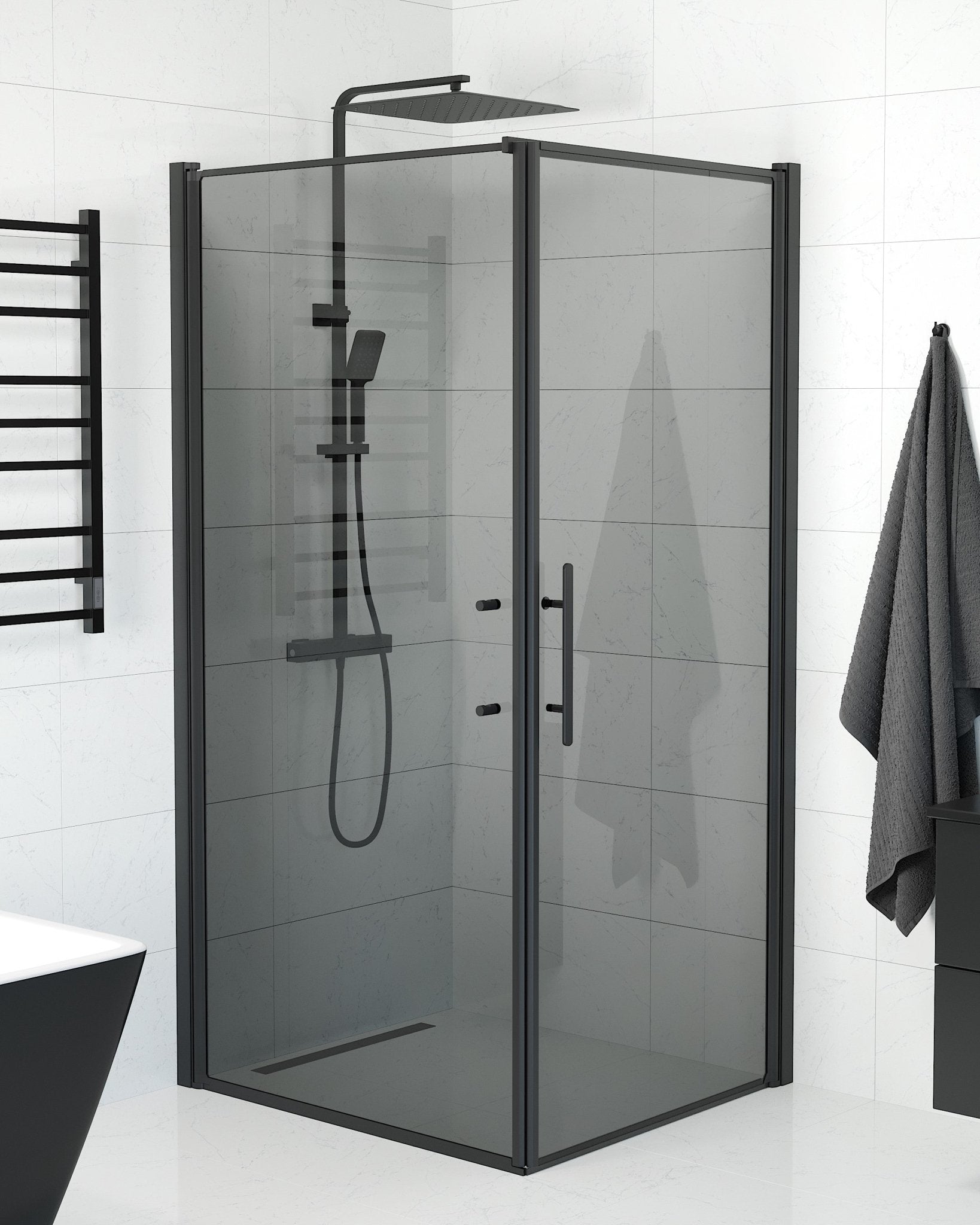 Wall + Door - Smoked, Shower Enclosure Set - Code, Smoked/Black - 90 cm - MASTERSTORE - 8595677139648 - Shower Enclosure Set - Code - 40 - 907 - 00 - 56 - 00 - 8595677139648