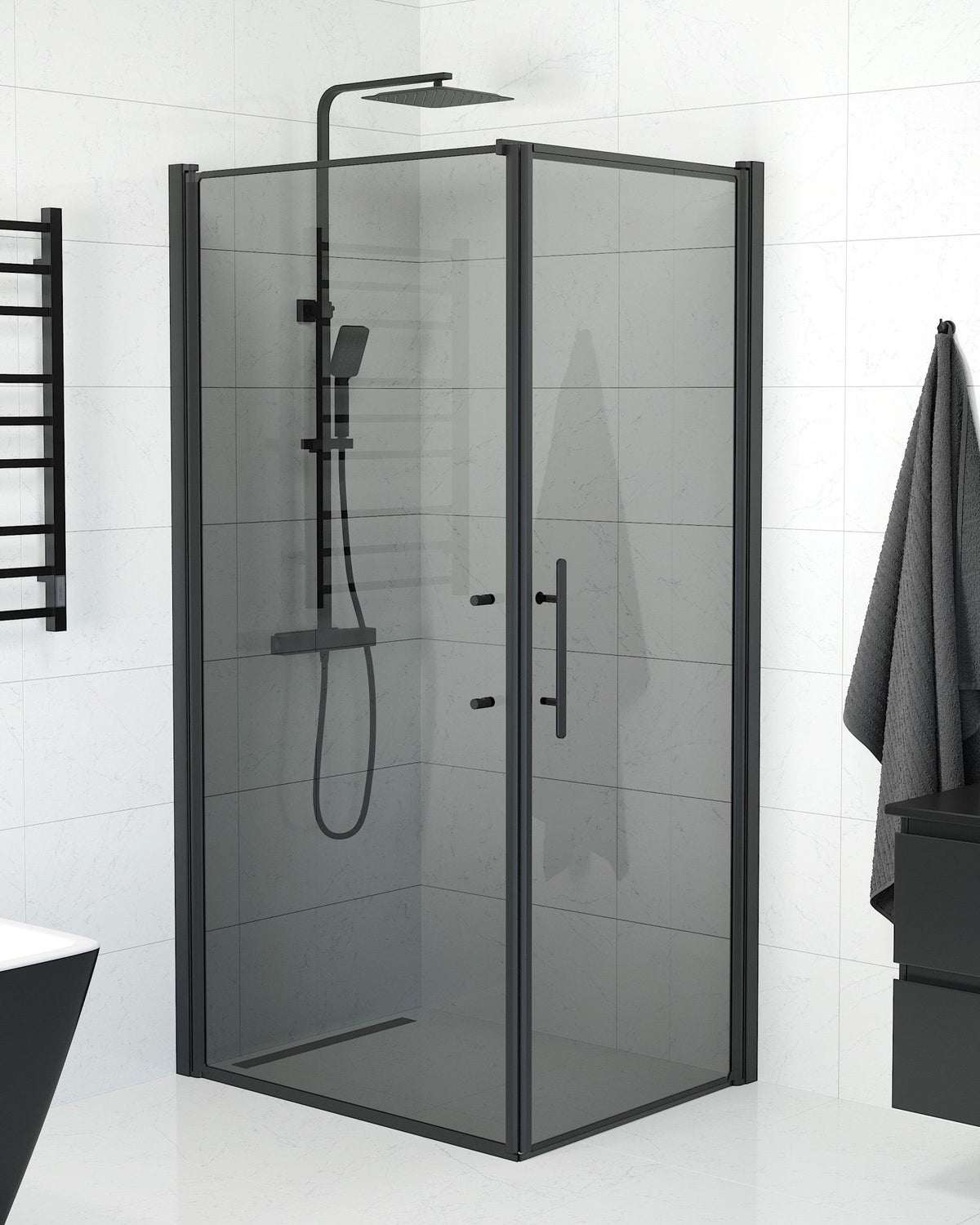 Wall + Door - Smoked, Shower Enclosure Set - Code, Smoked/Black - 90 cm - MASTERSTORE - 8595677139648 - Shower Enclosure Set - Code - 40 - 907 - 00 - 56 - 00 - 8595677139648