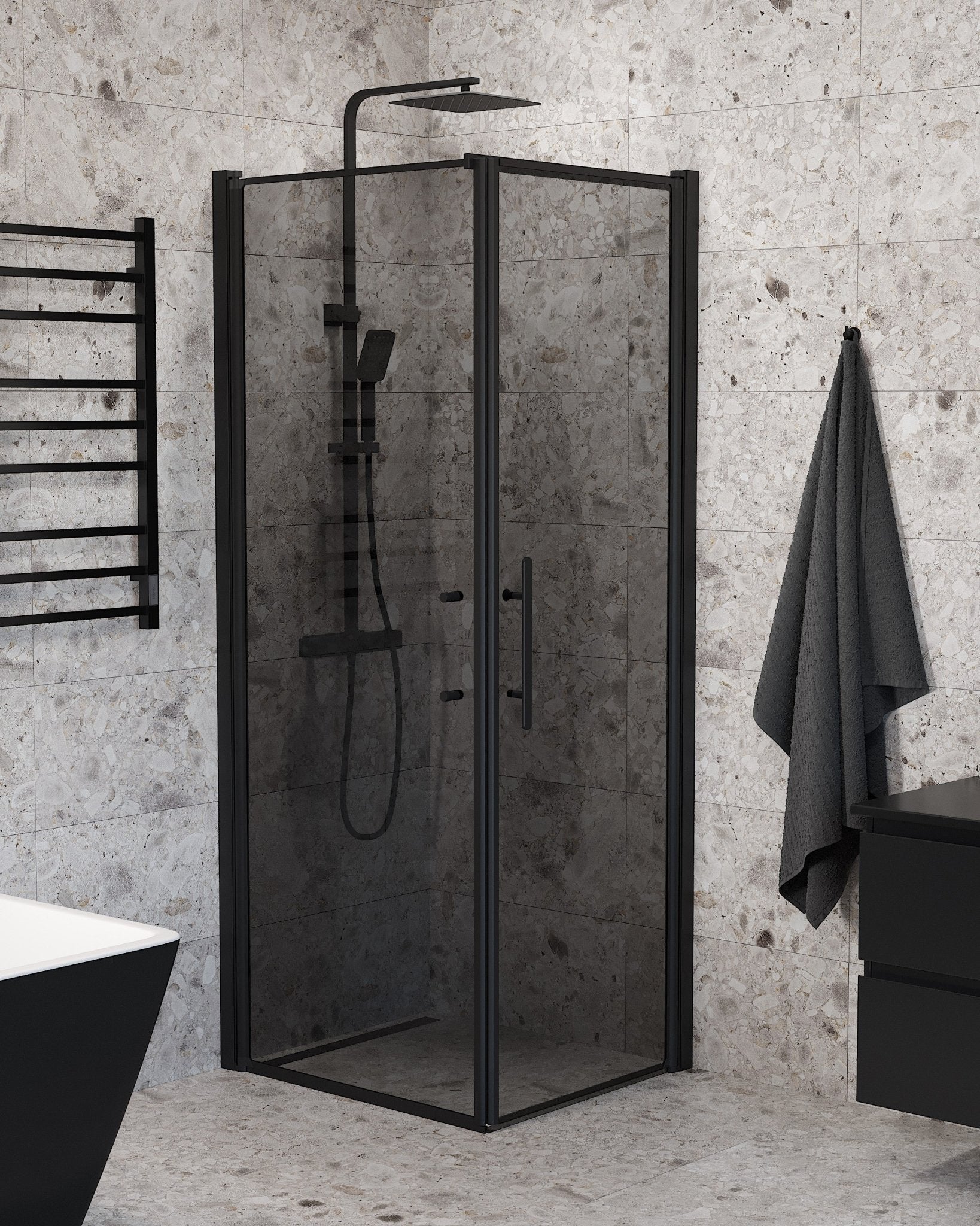 Wall + Door - Smoked, Shower Enclosure Set - Code, Smoked/Black - 90 cm - MASTERSTORE - 8595677139648 - Shower Enclosure Set - Code - 40 - 907 - 00 - 56 - 00 - 8595677139648
