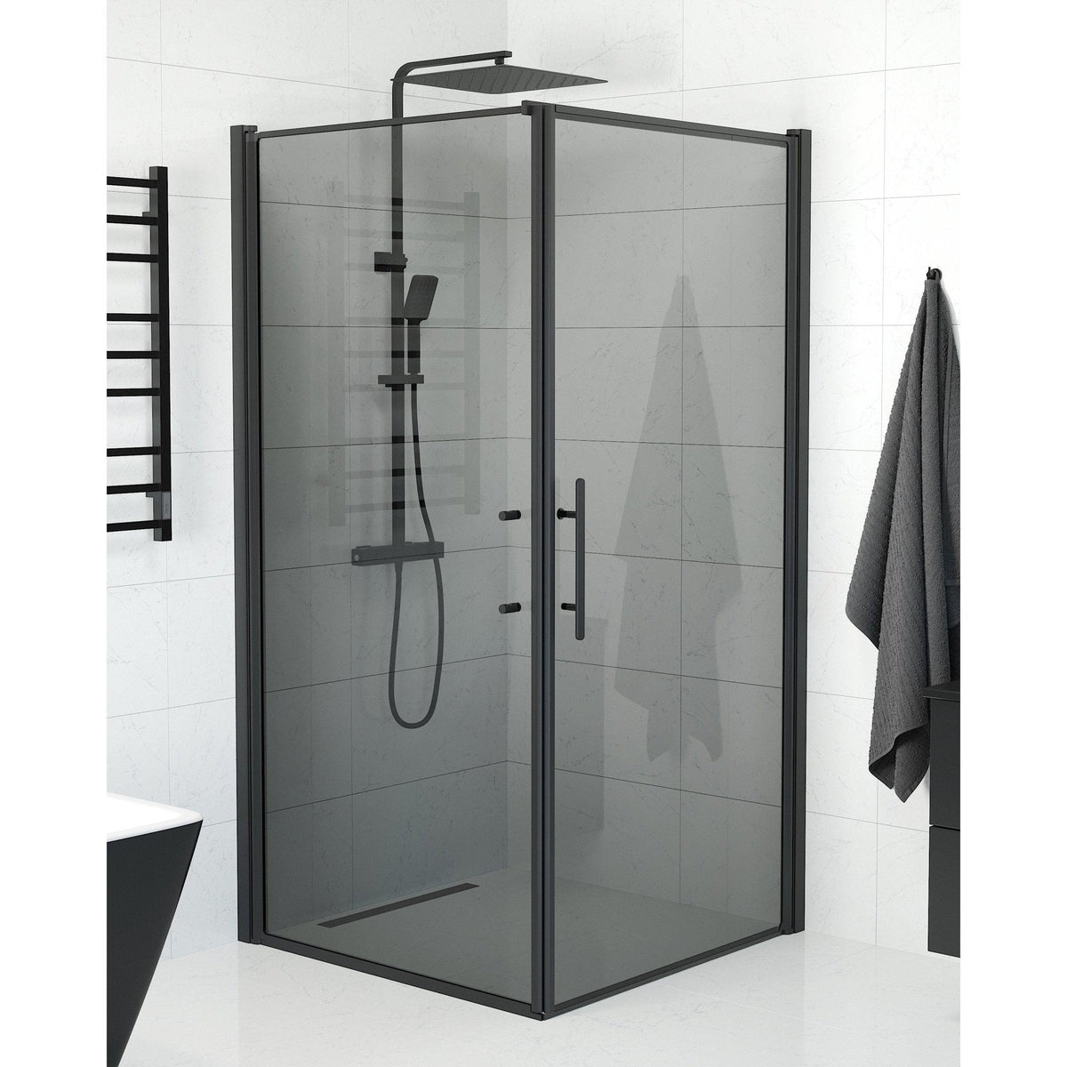Wall + Door - Smoked, Shower Enclosure Set - Code, Smoked/Black - 90 cm - MASTERSTORE - 8595677139648 - Shower Enclosure Set - Code - 40 - 907 - 00 - 56 - 00 - 8595677139648