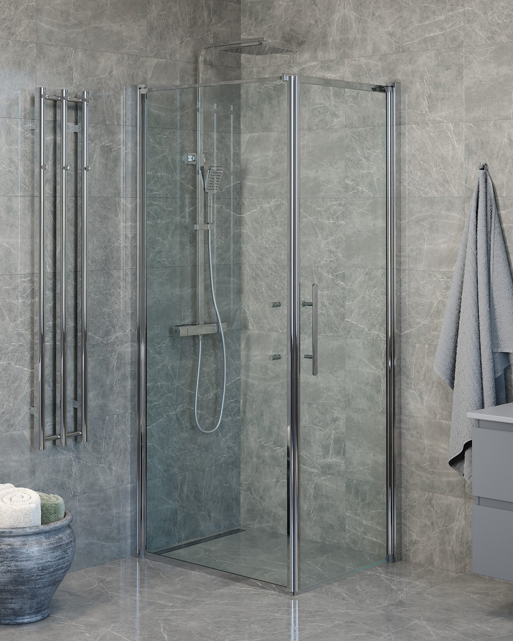 Wall + Door - Clear, Shower Enclosure Set - Code, Clear/Chrome - 90 cm - MASTERSTORE - 8595677139655 - Shower Enclosure Set - Code - 40 - 907 - 01 - 50 - 00 - 8595677139655