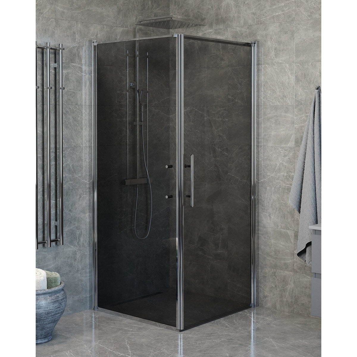 Wall + Door - Smoked, Shower Enclosure Set - Code, Smoked/Chrome - 90 cm - MASTERSTORE - 8595677139686 - Shower Enclosure Set - Code - 40 - 907 - 01 - 56 - 00 - 8595677139686