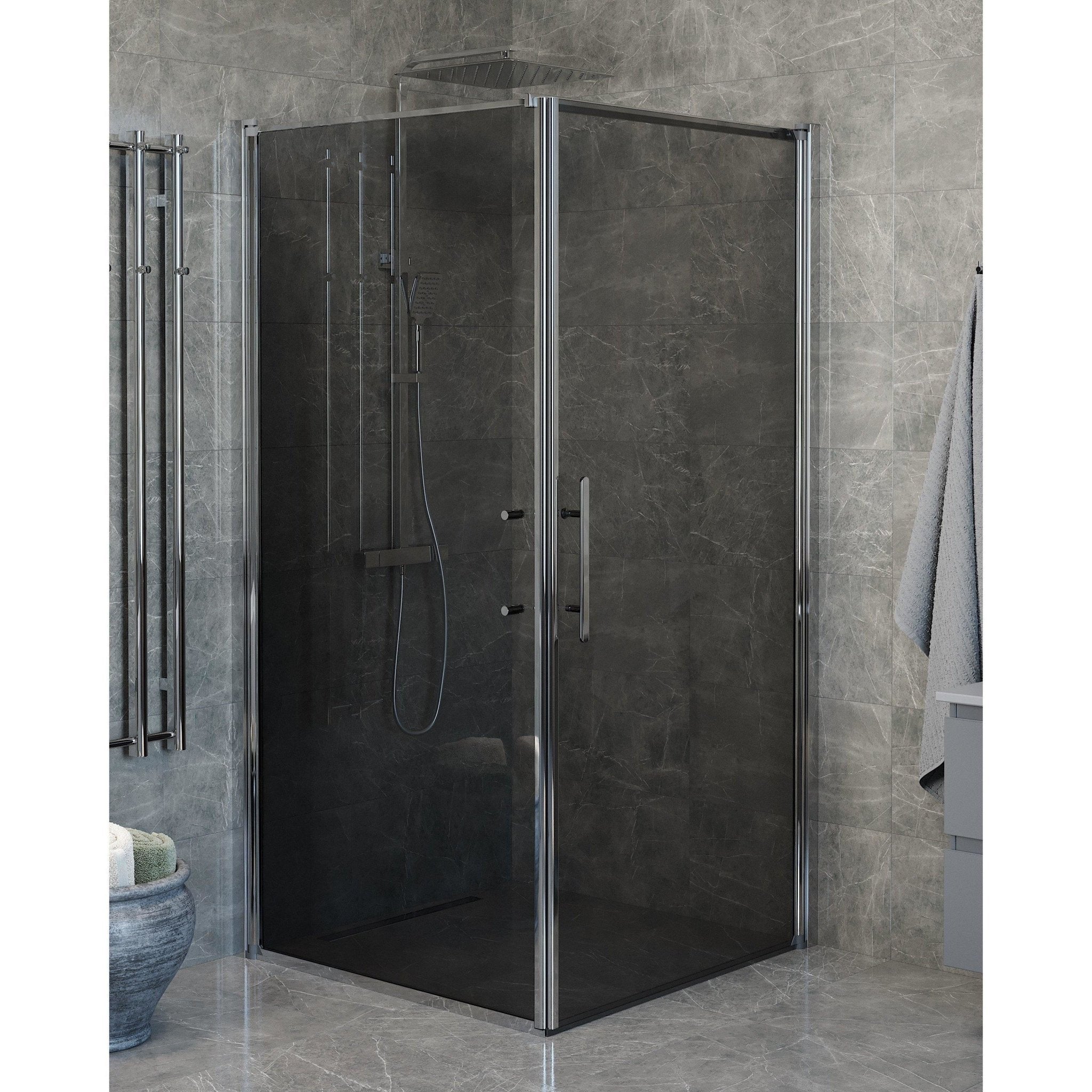 Wall + Door - Smoked, Shower Enclosure Set - Code, Smoked/Chrome - 90 cm - MASTERSTORE - 8595677139686 - Shower Enclosure Set - Code - 40 - 907 - 01 - 56 - 00 - 8595677139686