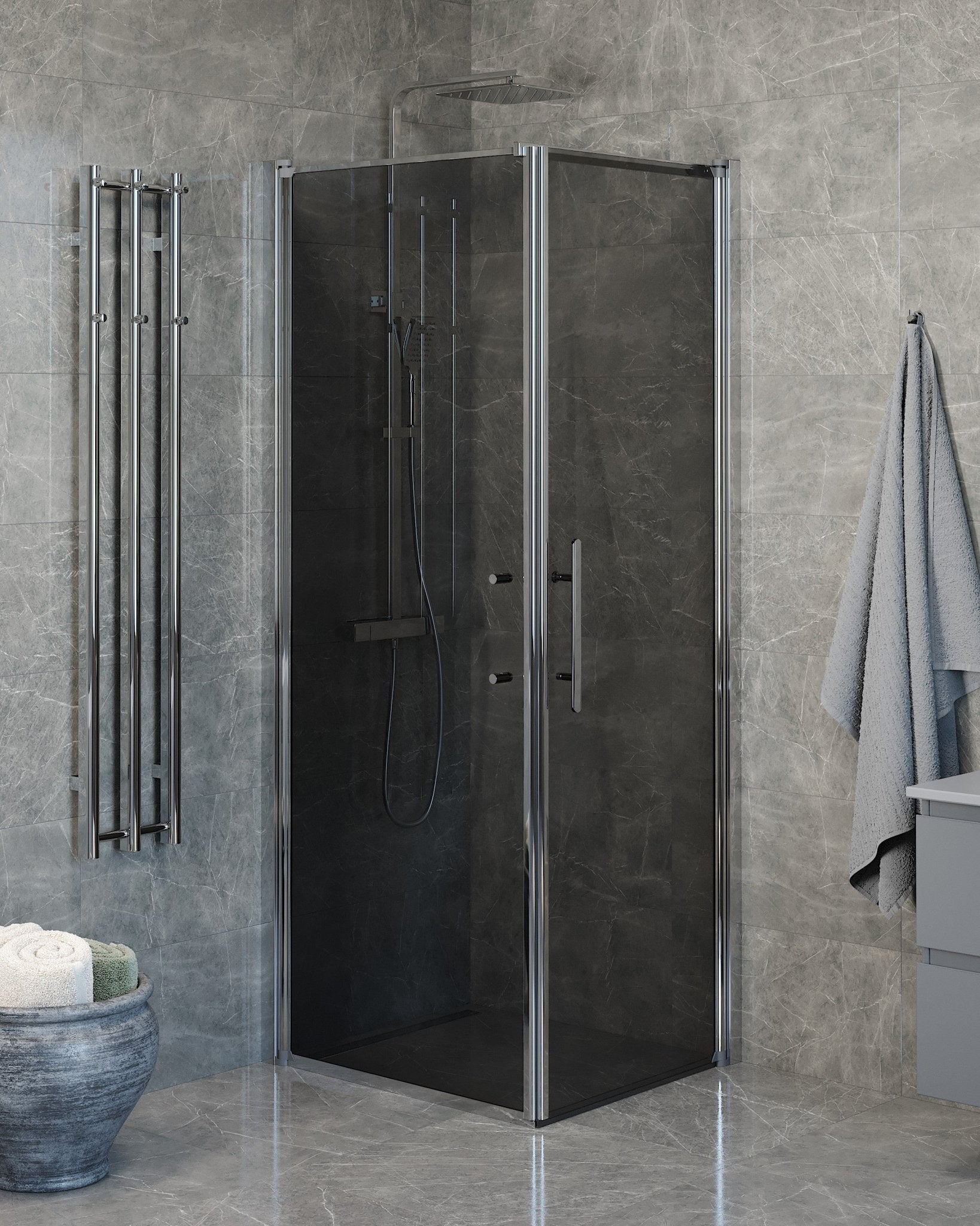 Wall + Door - Smoked, Shower Enclosure Set - Code, Smoked/Chrome - 90 cm - MASTERSTORE - 8595677139686 - Shower Enclosure Set - Code - 40 - 907 - 01 - 56 - 00 - 8595677139686