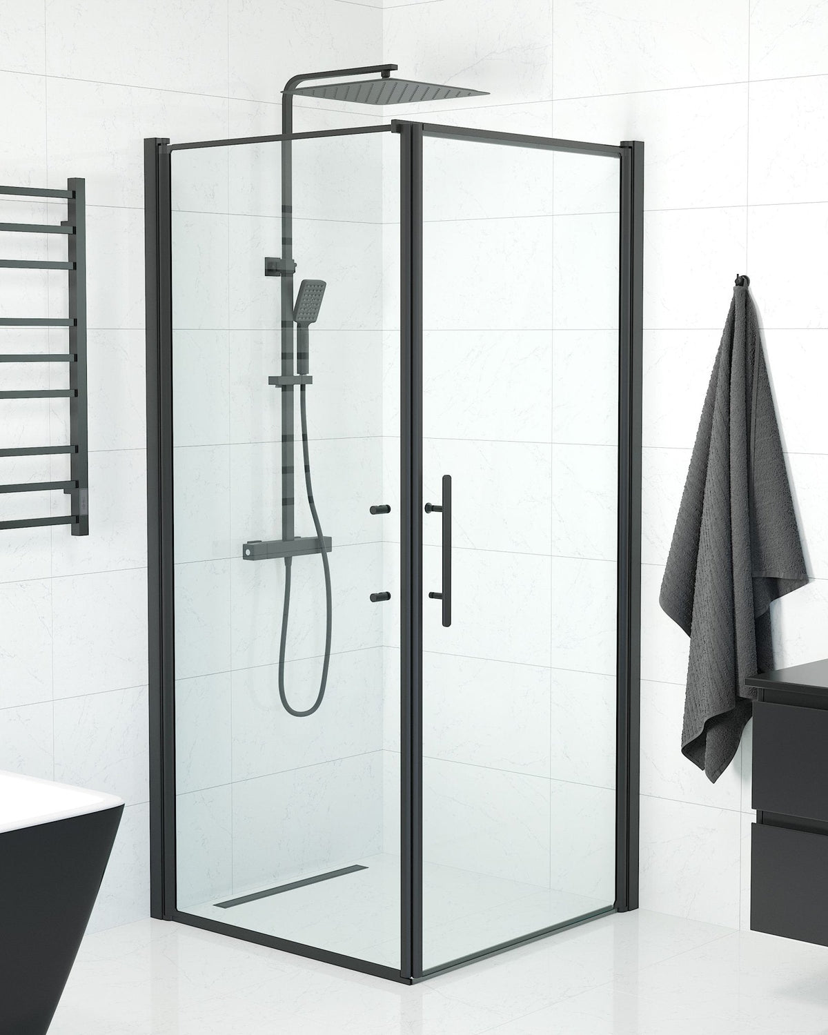 Wall + Door - Clear, Shower Enclosure Set - Code, Clear/Black - 80 cm - MASTERSTORE - 8595677139778 - Shower Enclosure Set - Code - 40 - 808 - 00 - 50 - 00 - 8595677139778