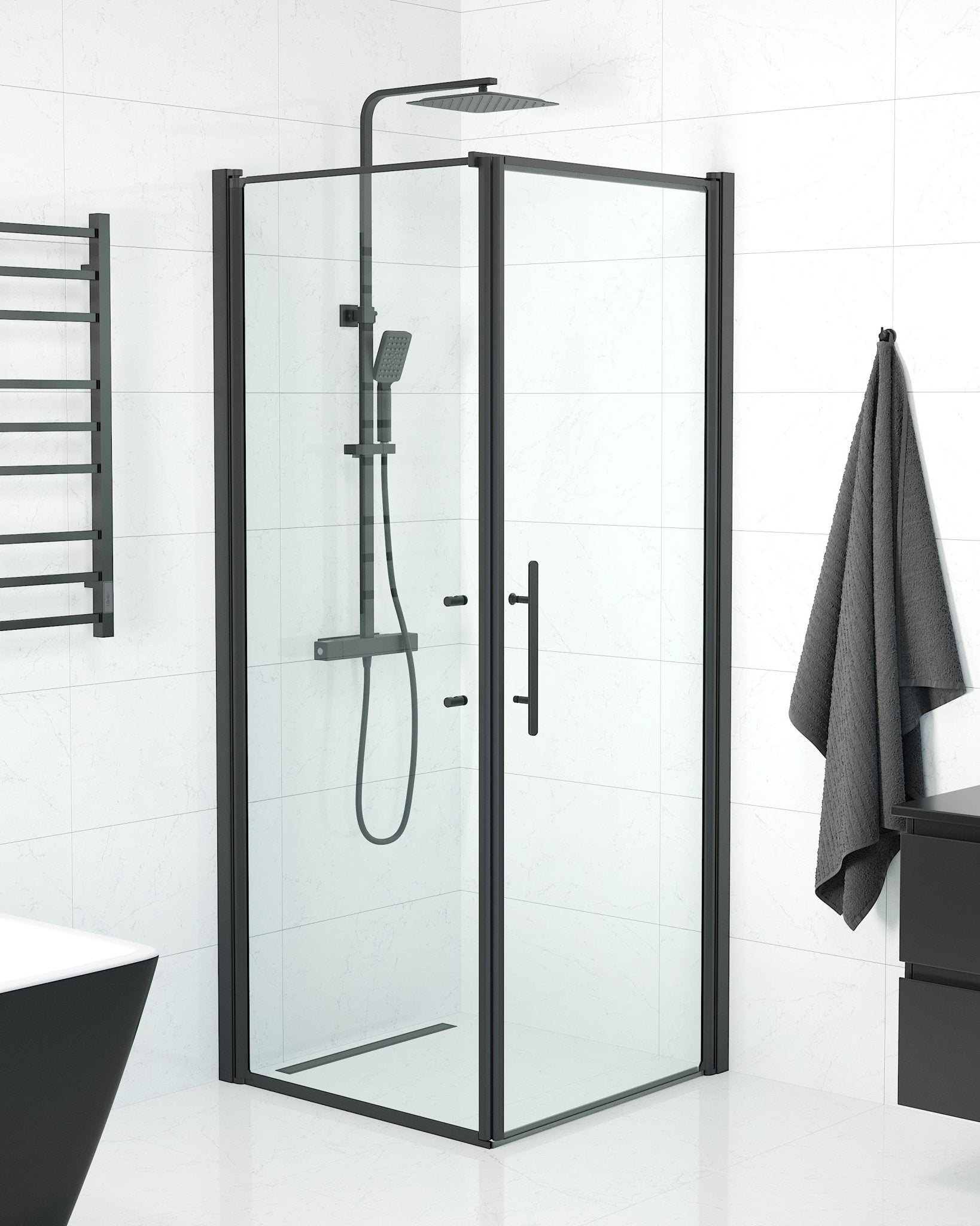 Wall + Door - Clear, Shower Enclosure Set - Code, Clear/Black - 80 cm - MASTERSTORE - 8595677139778 - Shower Enclosure Set - Code - 40 - 808 - 00 - 50 - 00 - 8595677139778