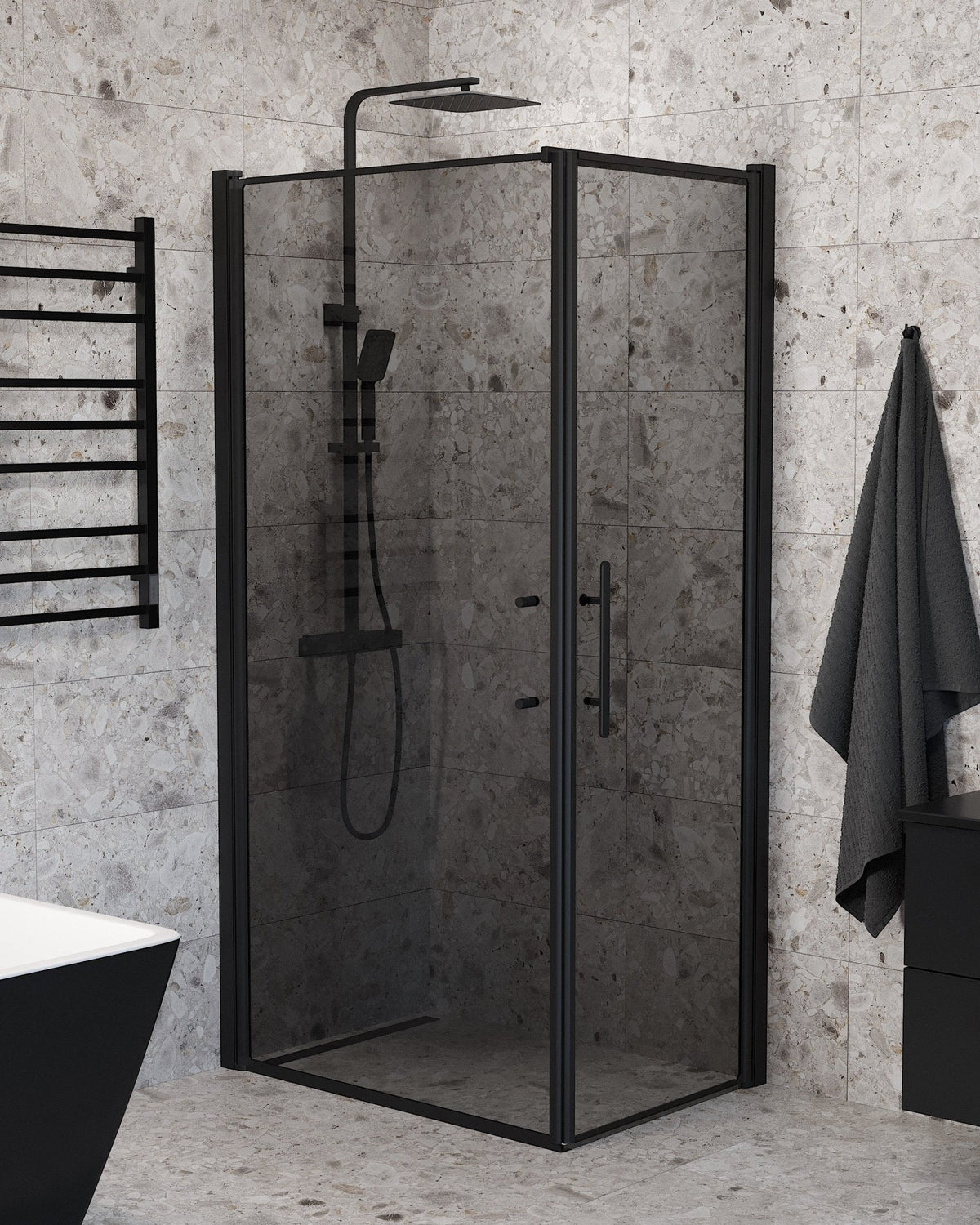 Wall + Door - Smoked, Shower Enclosure Set - Code, Smoked/Black - 80 cm - MASTERSTORE - 8595677139808 - Shower Enclosure Set - Code - 40 - 808 - 00 - 56 - 00 - 8595677139808