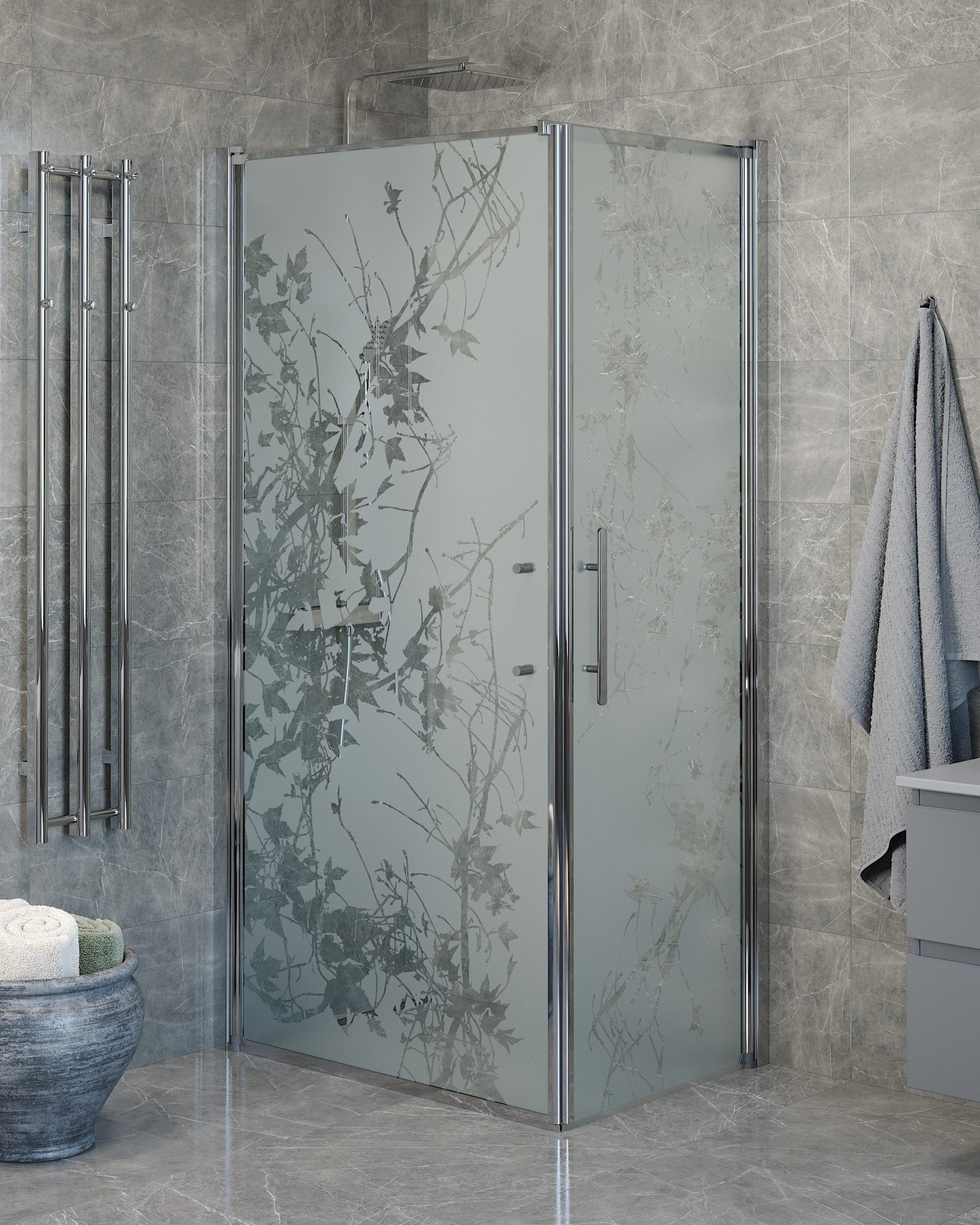Duschhörna med fast vägg och dörr - 80x80x198 cm - 6 mm frostat dekor nanoglas - kromprofil - Vänern - Duschhörn - Wall + Door - Decor, Shower Enclosure Set - Code, Decor/Chrome - 80 cm - MASTERSTORE - 8595677139822 - Shower Enclosure Set - Code - 40 - 808 - 01 - 54 - 00 - 8595677139822 -