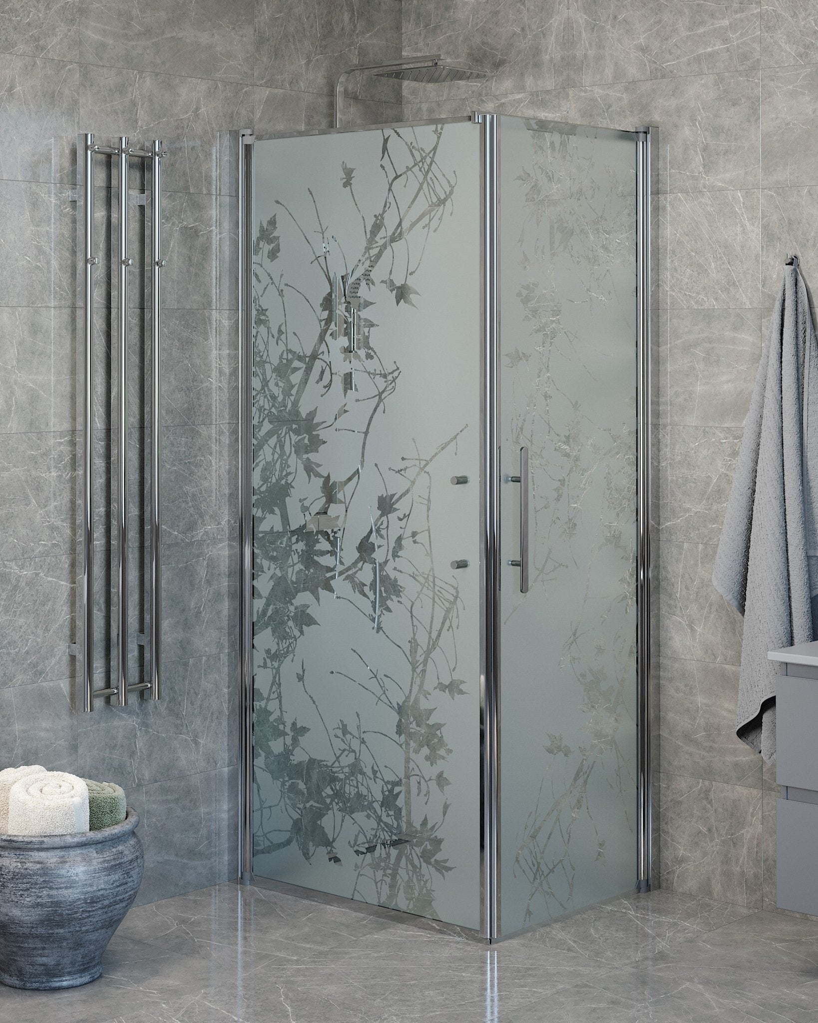 Duschhörna med fast vägg och dörr - 80x80x198 cm - 6 mm frostat dekor nanoglas - kromprofil - Vänern - Duschhörn - Wall + Door - Decor, Shower Enclosure Set - Code, Decor/Chrome - 80 cm - MASTERSTORE - 8595677139822 - Shower Enclosure Set - Code - 40 - 808 - 01 - 54 - 00 - 8595677139822 -