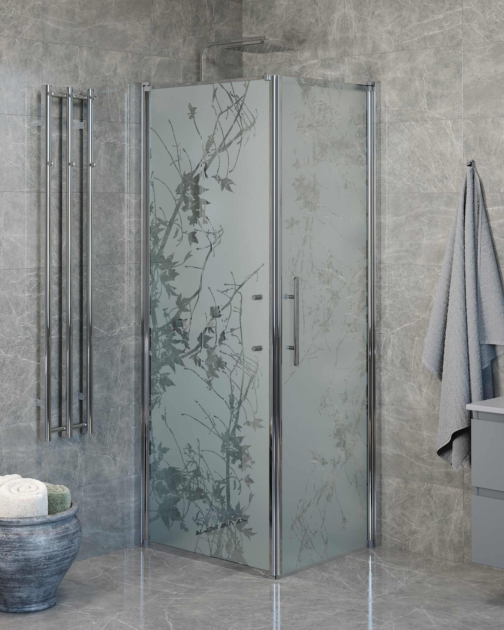 Duschhörna med fast vägg och dörr - 80x80x198 cm - 6 mm frostat dekor nanoglas - kromprofil - Vänern - Duschhörn - Wall + Door - Decor, Shower Enclosure Set - Code, Decor/Chrome - 80 cm - MASTERSTORE - 8595677139822 - Shower Enclosure Set - Code - 40 - 808 - 01 - 54 - 00 - 8595677139822 -