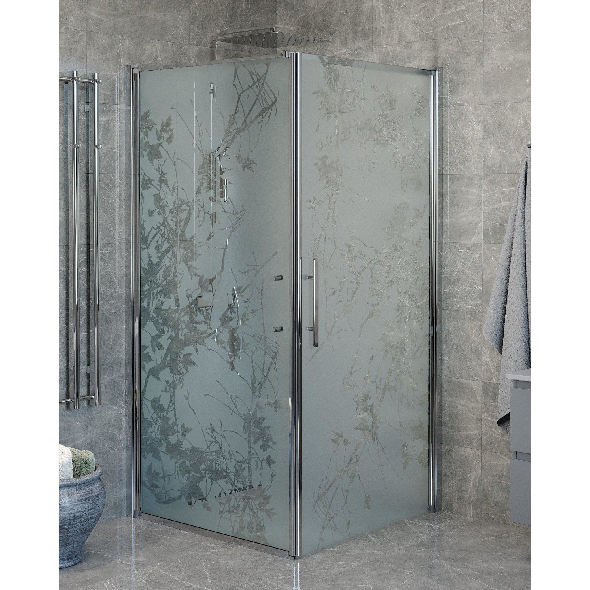 Duschhörna med fast vägg och dörr - 80x80x198 cm - 6 mm frostat dekor nanoglas - kromprofil - Vänern - Duschhörn - Wall + Door - Decor, Shower Enclosure Set - Code, Decor/Chrome - 80 cm - MASTERSTORE - 8595677139822 - Shower Enclosure Set - Code - 40 - 808 - 01 - 54 - 00 - 8595677139822 -