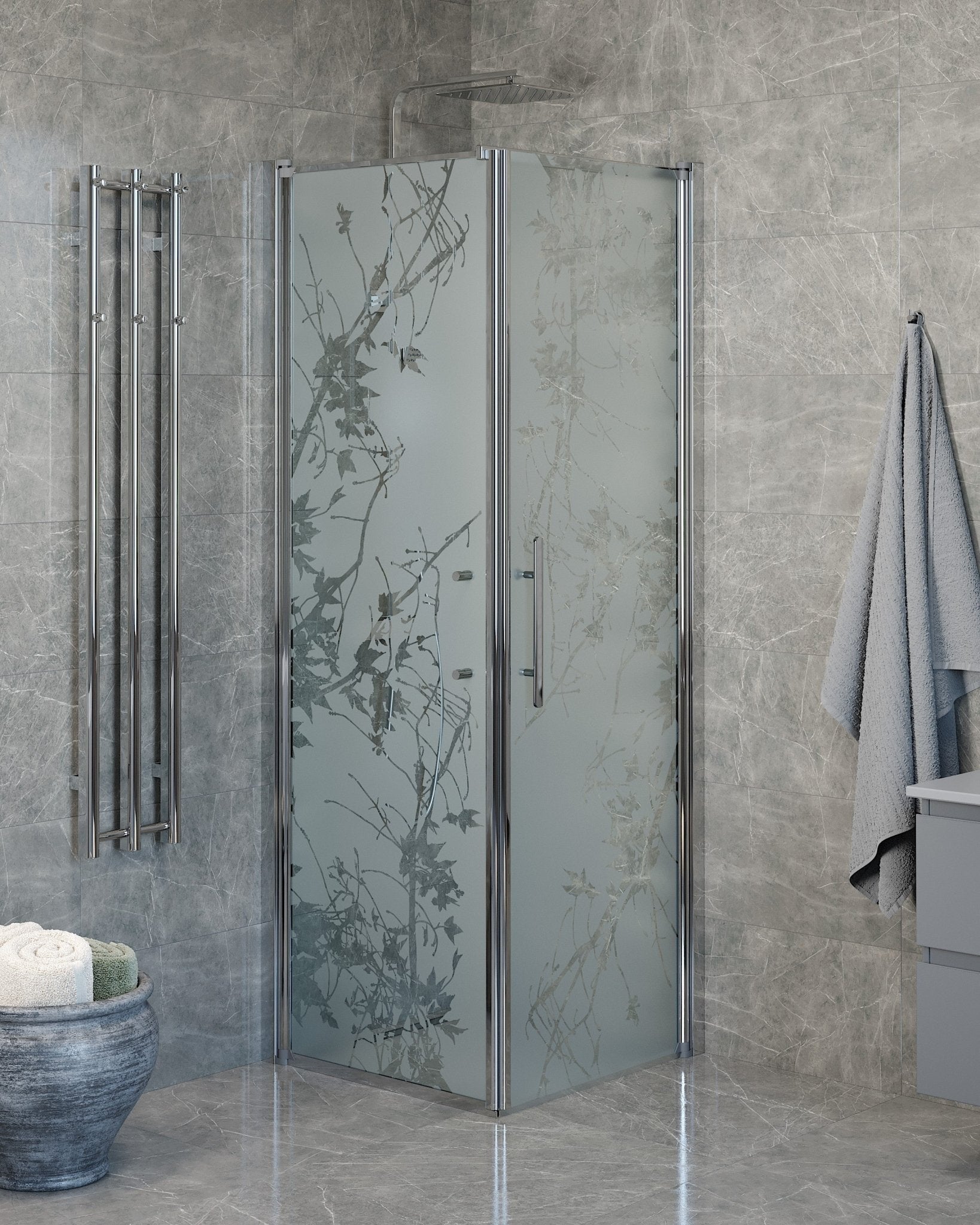 Duschhörna med fast vägg och dörr - 80x80x198 cm - 6 mm frostat dekor nanoglas - kromprofil - Vänern - Duschhörn - Wall + Door - Decor, Shower Enclosure Set - Code, Decor/Chrome - 80 cm - MASTERSTORE - 8595677139822 - Shower Enclosure Set - Code - 40 - 808 - 01 - 54 - 00 - 8595677139822 -