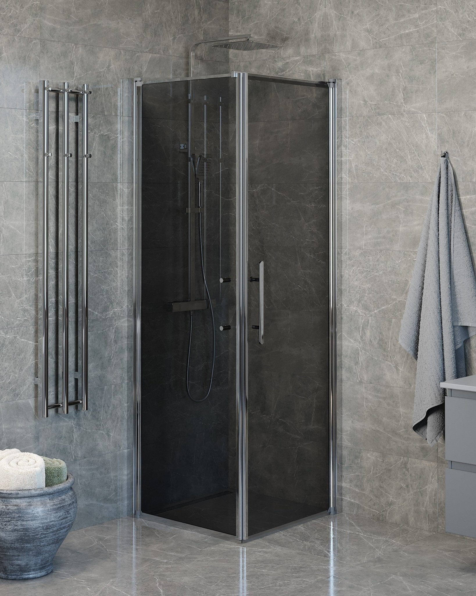Wall + Door - Smoked, Shower Enclosure Set - Code, Smoked/Chrome - 80 cm - MASTERSTORE - 8595677139846 - Shower Enclosure Set - Code - 40 - 808 - 01 - 56 - 00 - 8595677139846