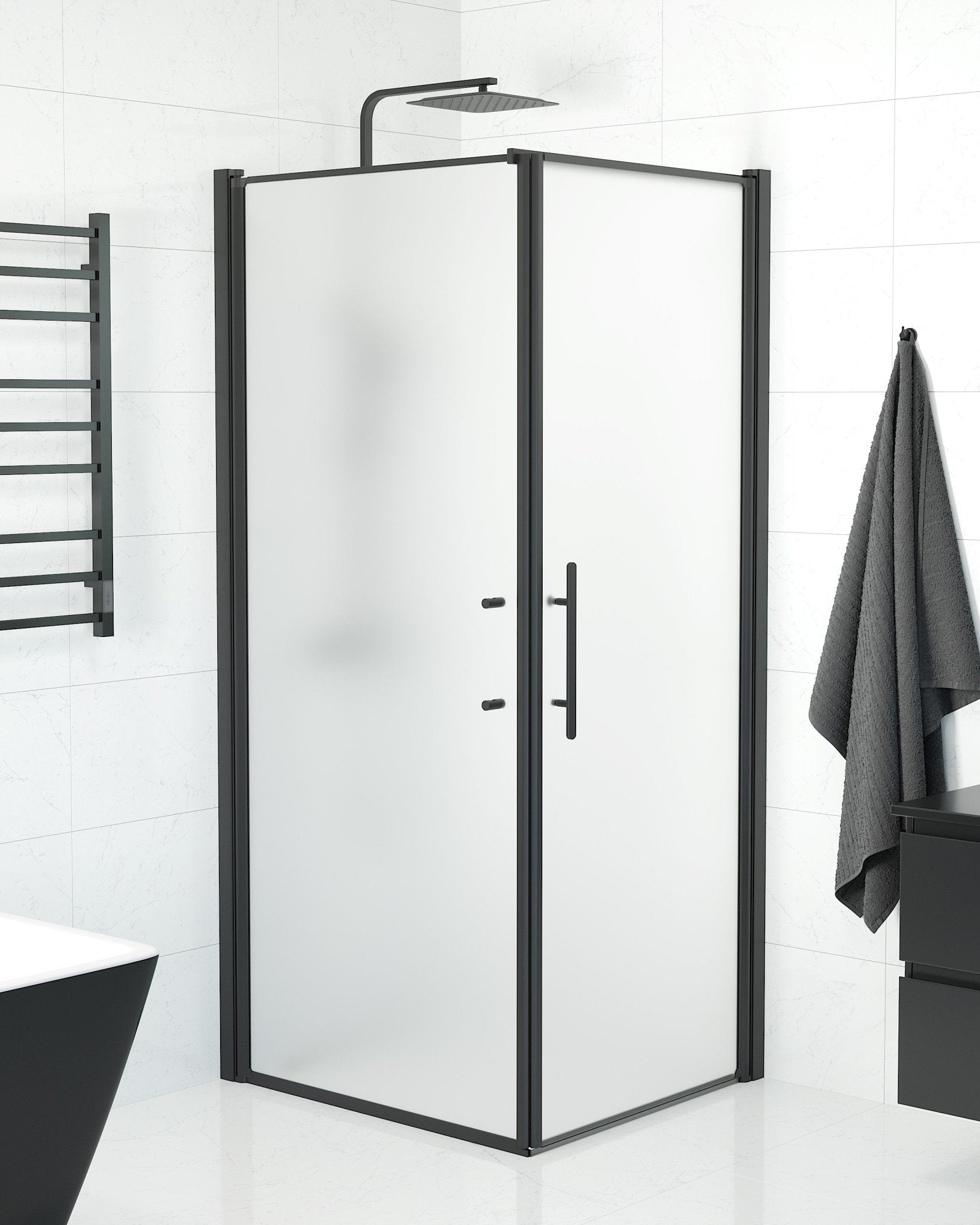 Wall + Door - Frosted, Shower Enclosure Set - Code, Matt/Black - 90 cm - MASTERSTORE - 8595677139877 - Shower Enclosure Set - Code - 40 - 908 - 00 - 55 - 00 - 8595677139877