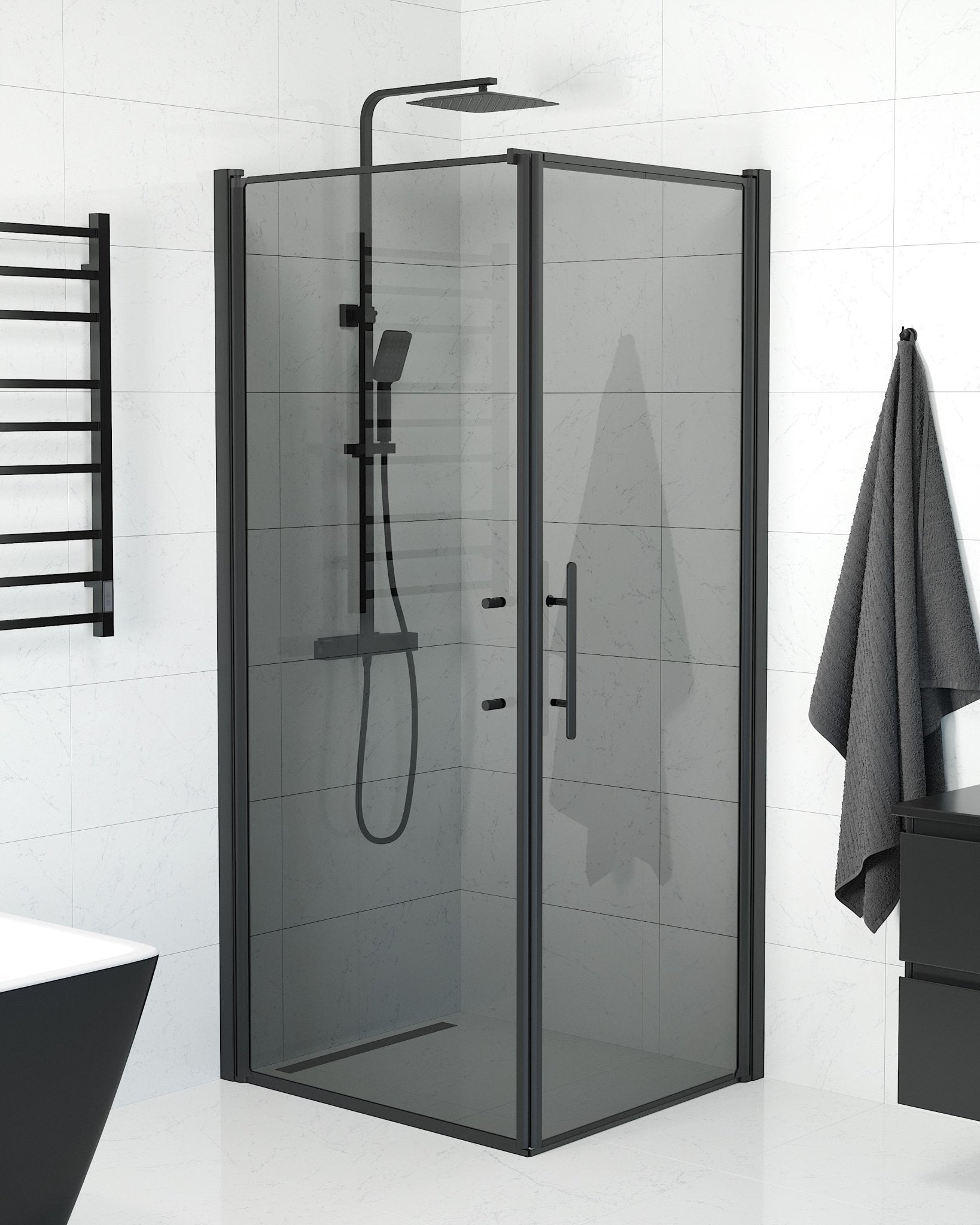 Wall + Door - Smoked, Shower Enclosure Set - Code, Smoked/Black - 90 cm - MASTERSTORE - 8595677139884 - Shower Enclosure Set - Code - 40 - 908 - 00 - 56 - 00 - 8595677139884
