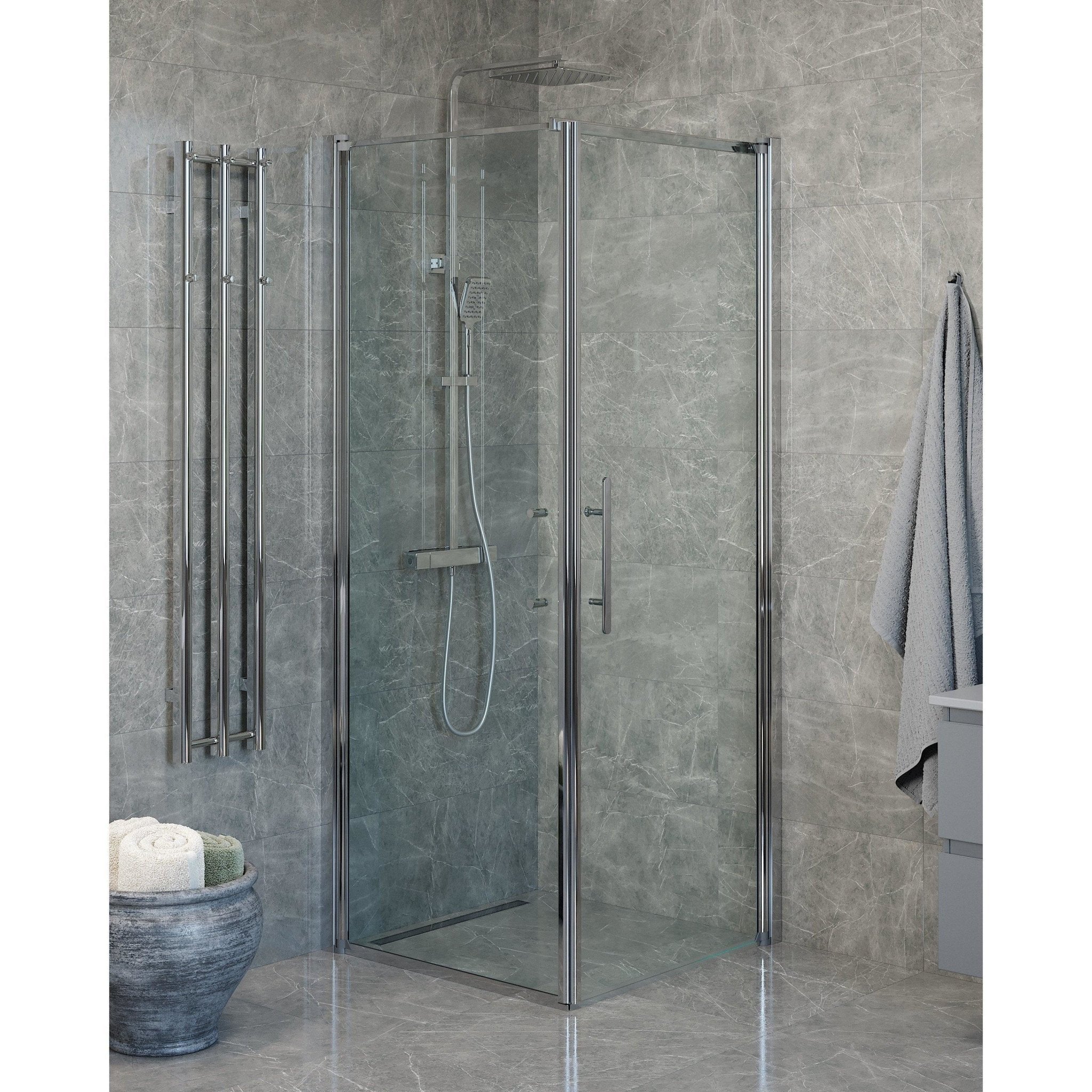 Wall + Door - Clear, Shower Enclosure Set - Code, Clear/Chrome - 90 cm - MASTERSTORE - 8595677139891 - Shower Enclosure Set - Code - 40 - 908 - 01 - 50 - 00 - 8595677139891