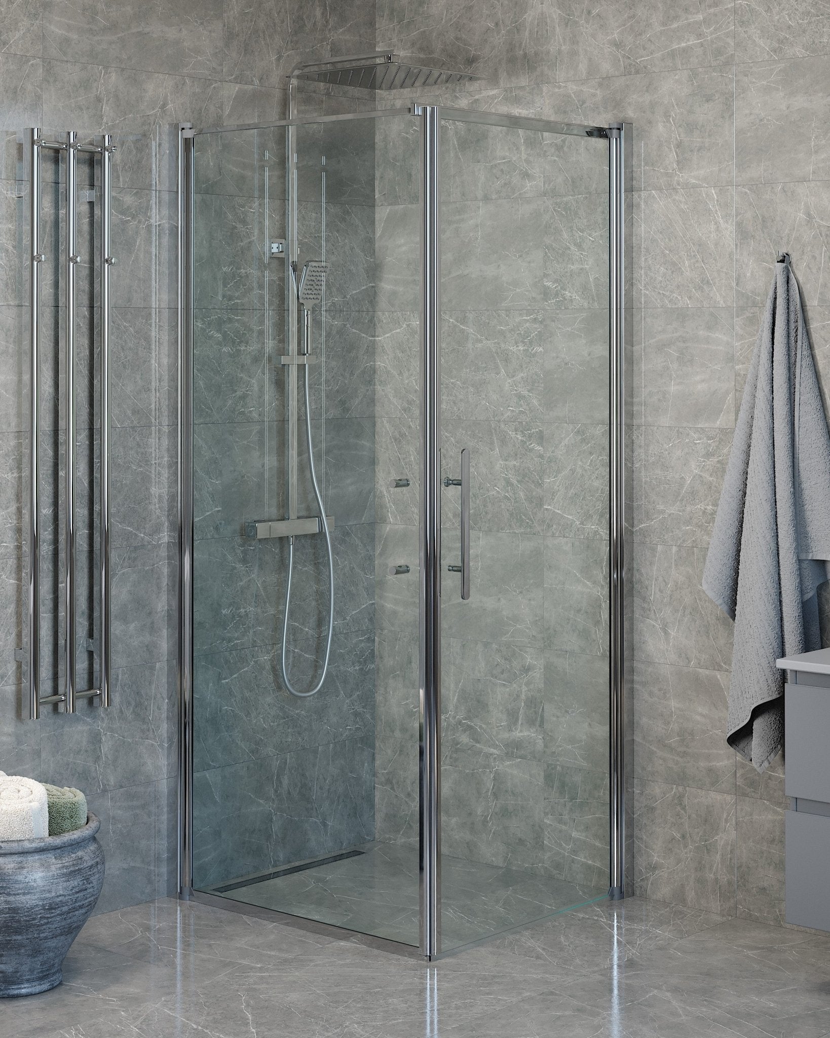 Wall + Door - Clear, Shower Enclosure Set - Code, Clear/Chrome - 90 cm - MASTERSTORE - 8595677139891 - Shower Enclosure Set - Code - 40 - 908 - 01 - 50 - 00 - 8595677139891