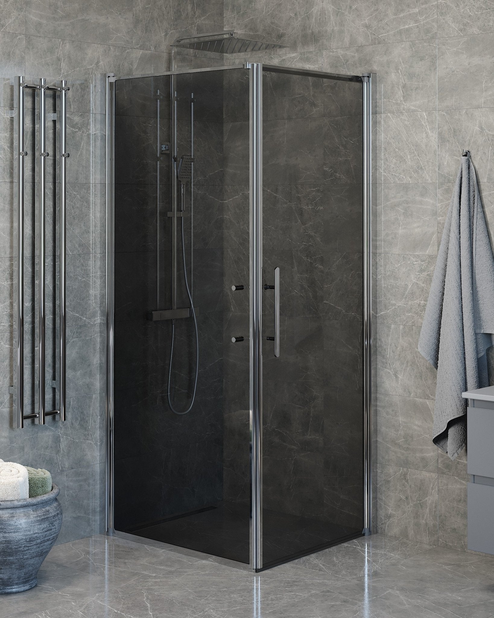 Wall + Door - Smoked, Shower Enclosure Set - Code, Smoked/Chrome - 90 cm - MASTERSTORE - 8595677139921 - Shower Enclosure Set - Code - 40 - 908 - 01 - 56 - 00 - 8595677139921