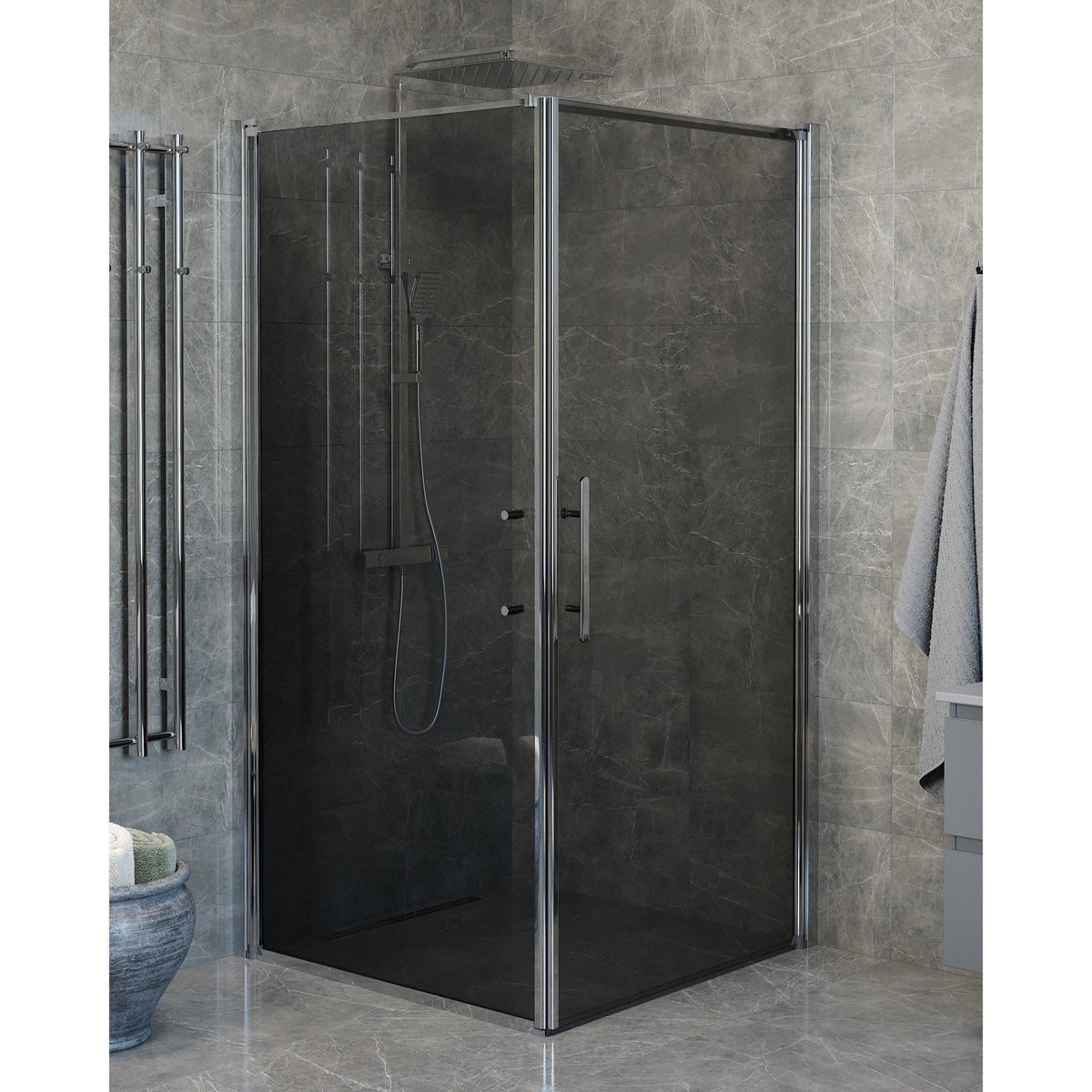 Wall + Door - Smoked, Shower Enclosure Set - Code, Smoked/Chrome - 90 cm - MASTERSTORE - 8595677139921 - Shower Enclosure Set - Code - 40 - 908 - 01 - 56 - 00 - 8595677139921