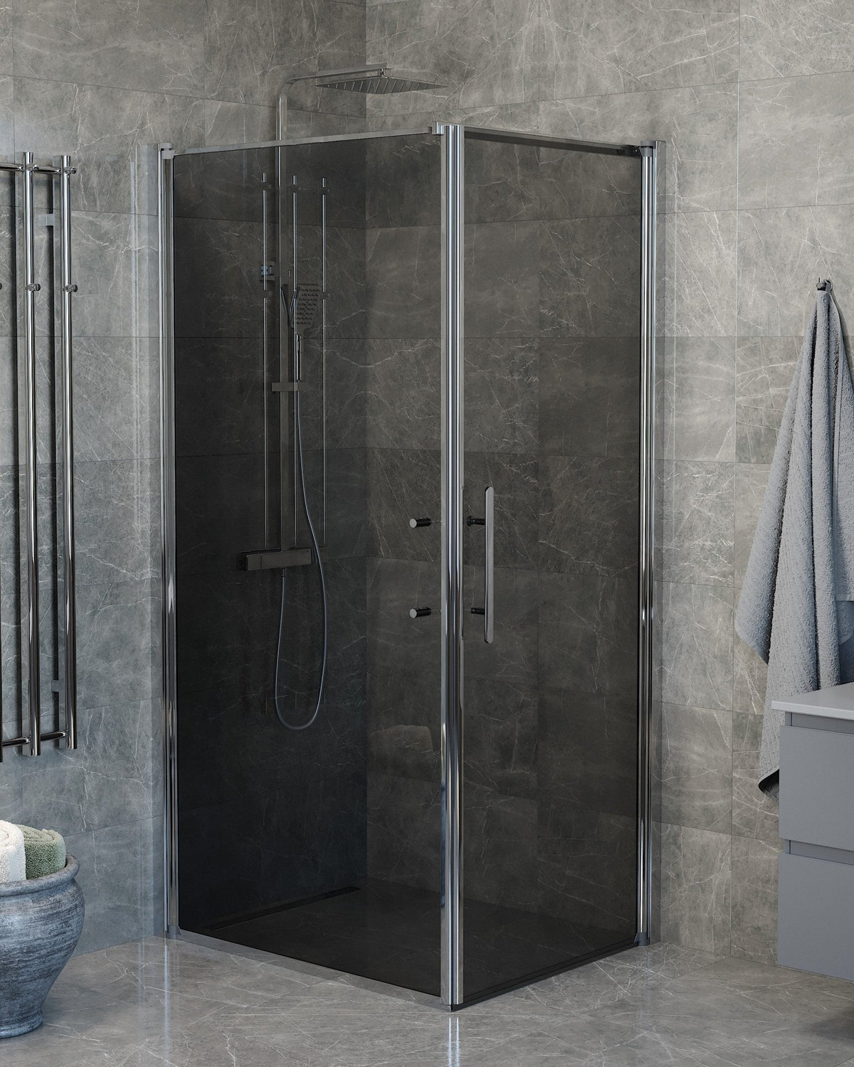 Wall + Door - Smoked, Shower Enclosure Set - Code, Smoked/Chrome - 90 cm - MASTERSTORE - 8595677139921 - Shower Enclosure Set - Code - 40 - 908 - 01 - 56 - 00 - 8595677139921