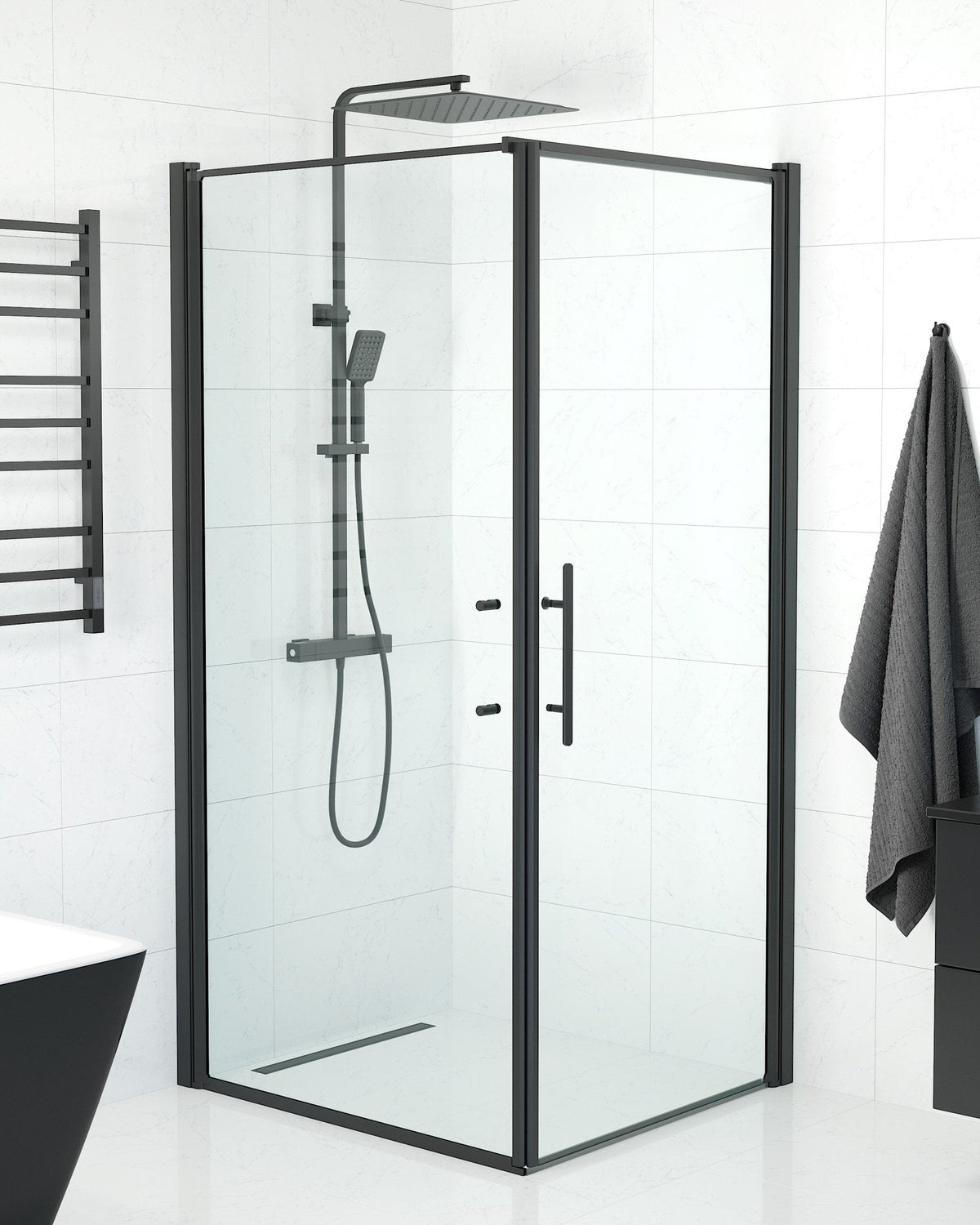 Wall + Door - Clear, Shower Enclosure Set - Code, Clear/Black - 100 cm - MASTERSTORE - 8595677139938 - Shower Enclosure Set - Code - 40 - 108 - 00 - 50 - 00 - 8595677139938