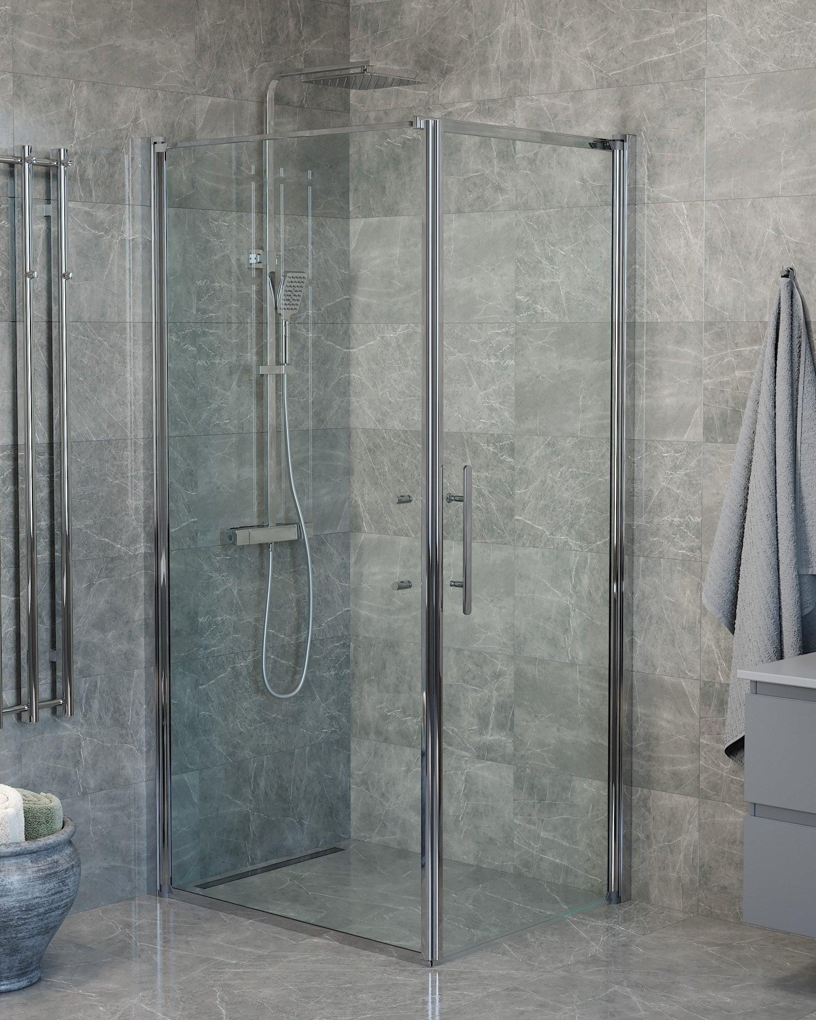Wall + Door - Clear, Shower Enclosure Set - Code, Clear/Chrome - 100 cm - MASTERSTORE - 8595677139976 - Shower Enclosure Set - Code - 40 - 108 - 01 - 50 - 00 - 8595677139976
