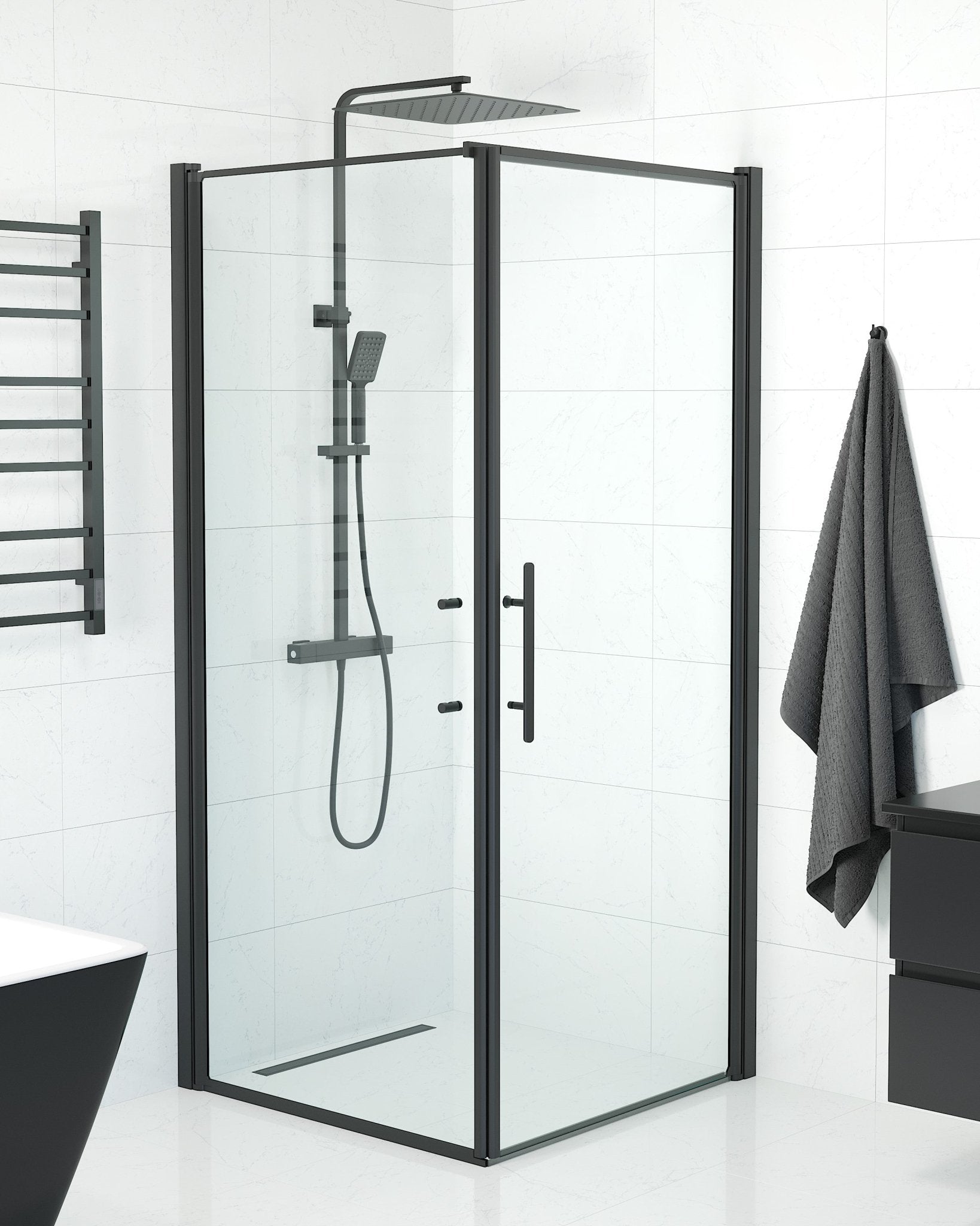 Wall + Door - Clear, Shower Enclosure Set - Code, Clear/Black - 90 cm - MASTERSTORE - 8595677140019 - Shower Enclosure Set - Code - 40 - 909 - 00 - 50 - 00 - 8595677140019