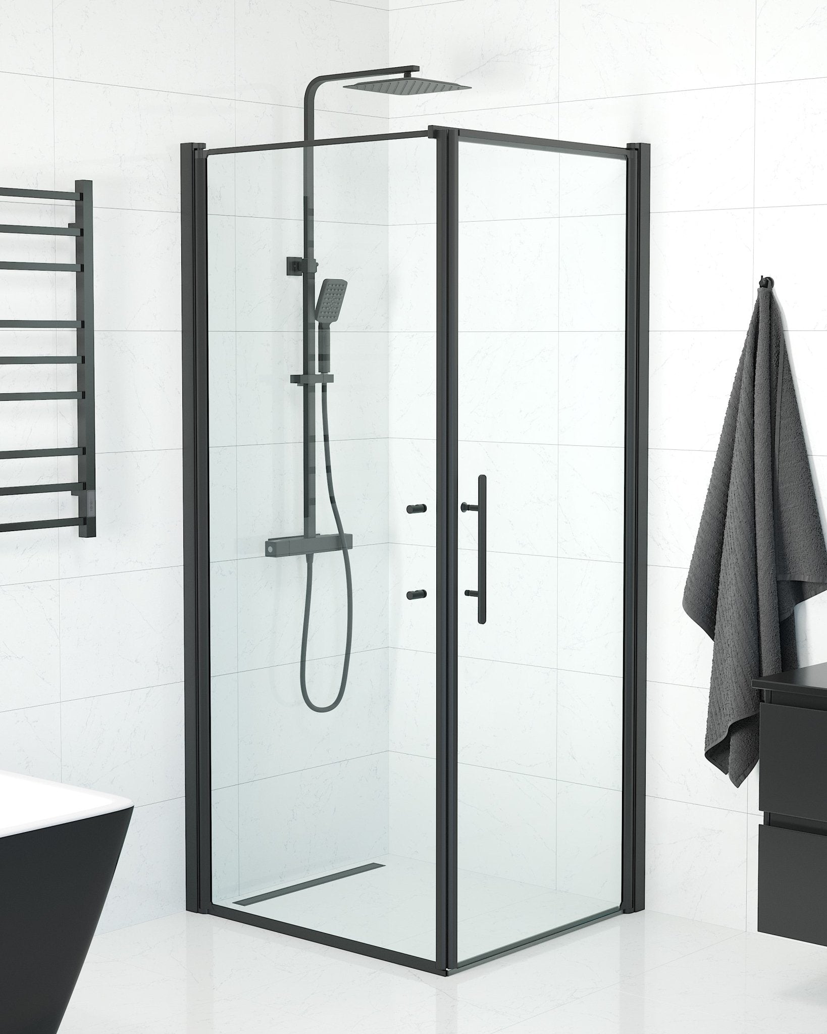 Wall + Door - Clear, Shower Enclosure Set - Code, Clear/Black - 90 cm - MASTERSTORE - 8595677140019 - Shower Enclosure Set - Code - 40 - 909 - 00 - 50 - 00 - 8595677140019