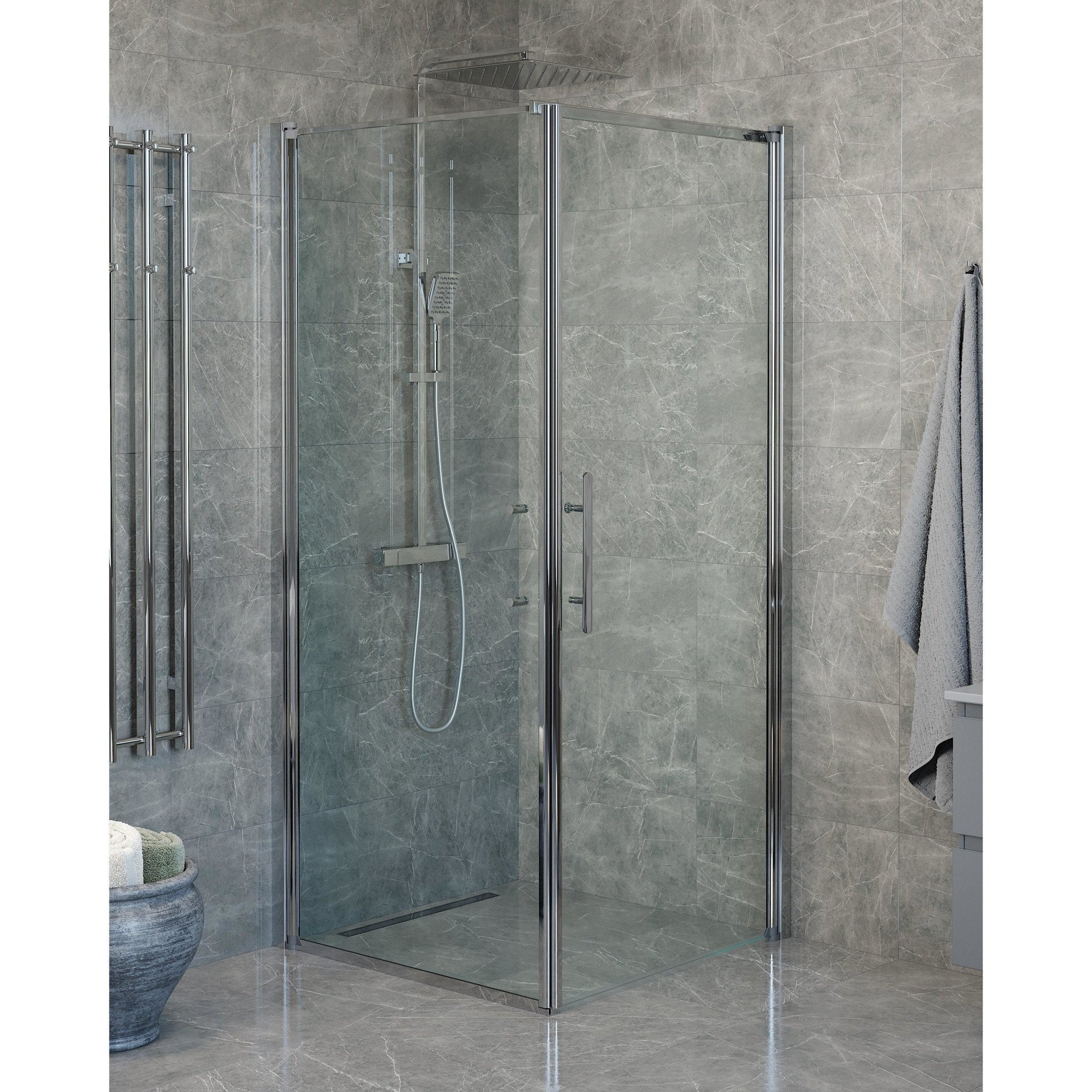 Wall + Door - Clear, Shower Enclosure Set - Code, Clear/Chrome - 90 cm - MASTERSTORE - 8595677140057 - Shower Enclosure Set - Code - 40 - 909 - 01 - 50 - 00 - 8595677140057