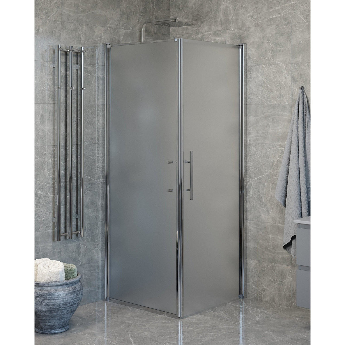 Wall + Door - Frosted, Shower Enclosure Set - Code, Matt/Chrome - 90 cm - MASTERSTORE - 8595677140071 - Shower Enclosure Set - Code - 40 - 909 - 01 - 55 - 00 - 8595677140071