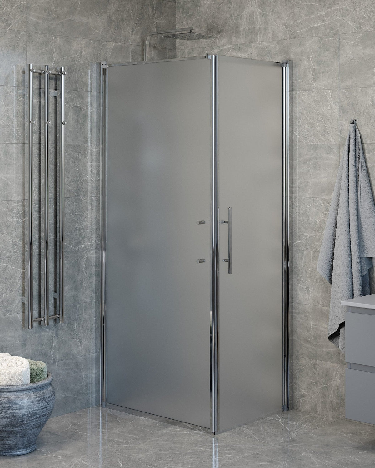 Wall + Door - Frosted, Shower Enclosure Set - Code, Matt/Chrome - 90 cm - MASTERSTORE - 8595677140071 - Shower Enclosure Set - Code - 40 - 909 - 01 - 55 - 00 - 8595677140071