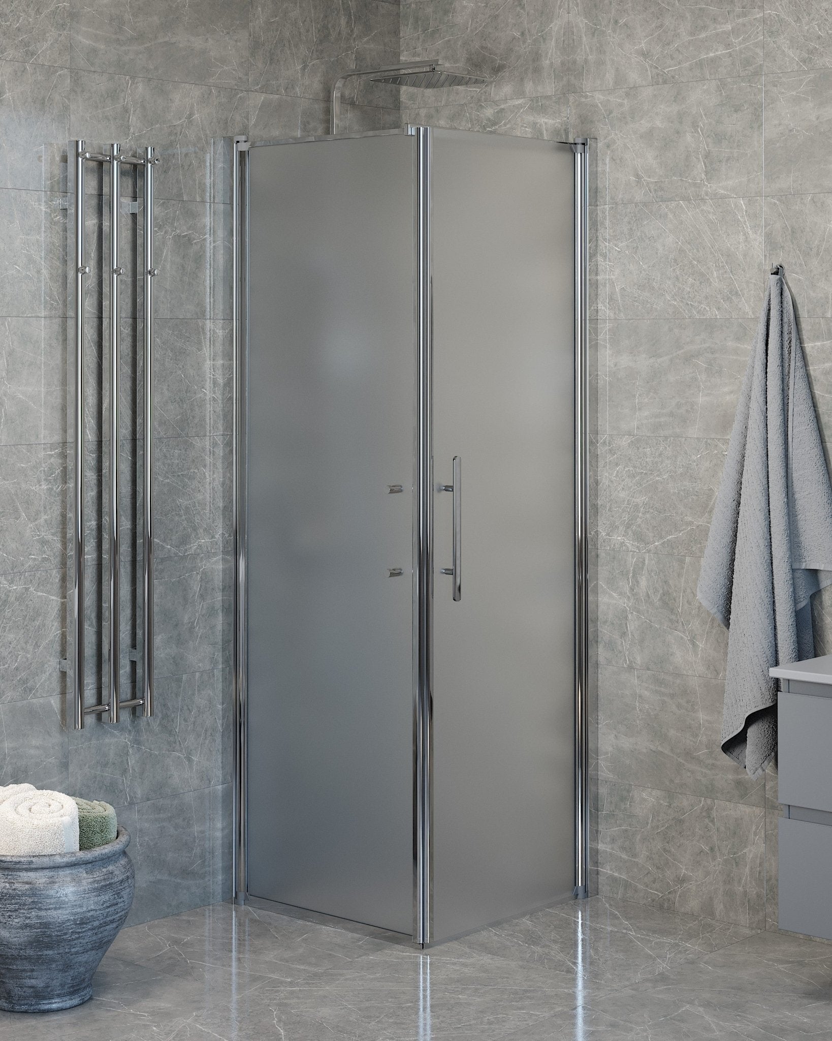 Wall + Door - Frosted, Shower Enclosure Set - Code, Matt/Chrome - 90 cm - MASTERSTORE - 8595677140071 - Shower Enclosure Set - Code - 40 - 909 - 01 - 55 - 00 - 8595677140071
