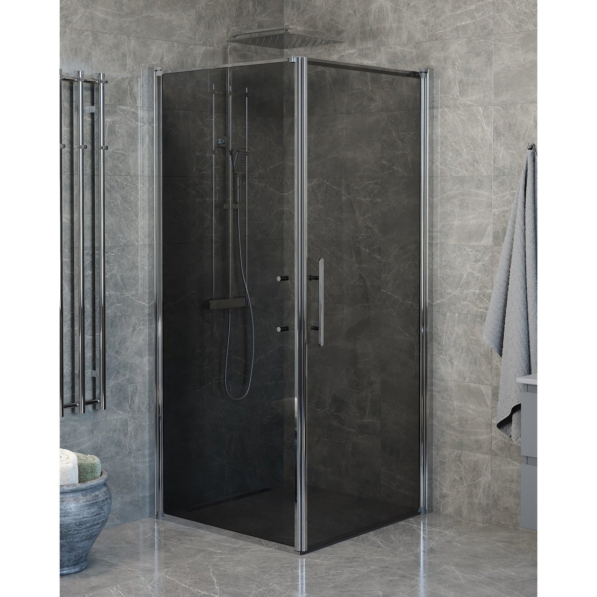Wall + Door - Smoked, Shower Enclosure Set - Code, Smoked/Chrome - 90 cm - MASTERSTORE - 8595677140088 - Shower Enclosure Set - Code - 40 - 909 - 01 - 56 - 00 - 8595677140088