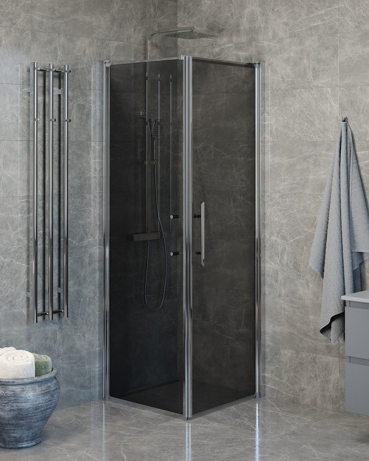 Wall + Door - Smoked, Shower Enclosure Set - Code, Smoked/Chrome - 90 cm - MASTERSTORE - 8595677140088 - Shower Enclosure Set - Code - 40 - 909 - 01 - 56 - 00 - 8595677140088