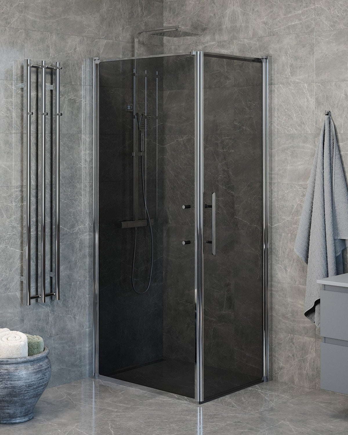 Wall + Door - Smoked, Shower Enclosure Set - Code, Smoked/Chrome - 90 cm - MASTERSTORE - 8595677140088 - Shower Enclosure Set - Code - 40 - 909 - 01 - 56 - 00 - 8595677140088