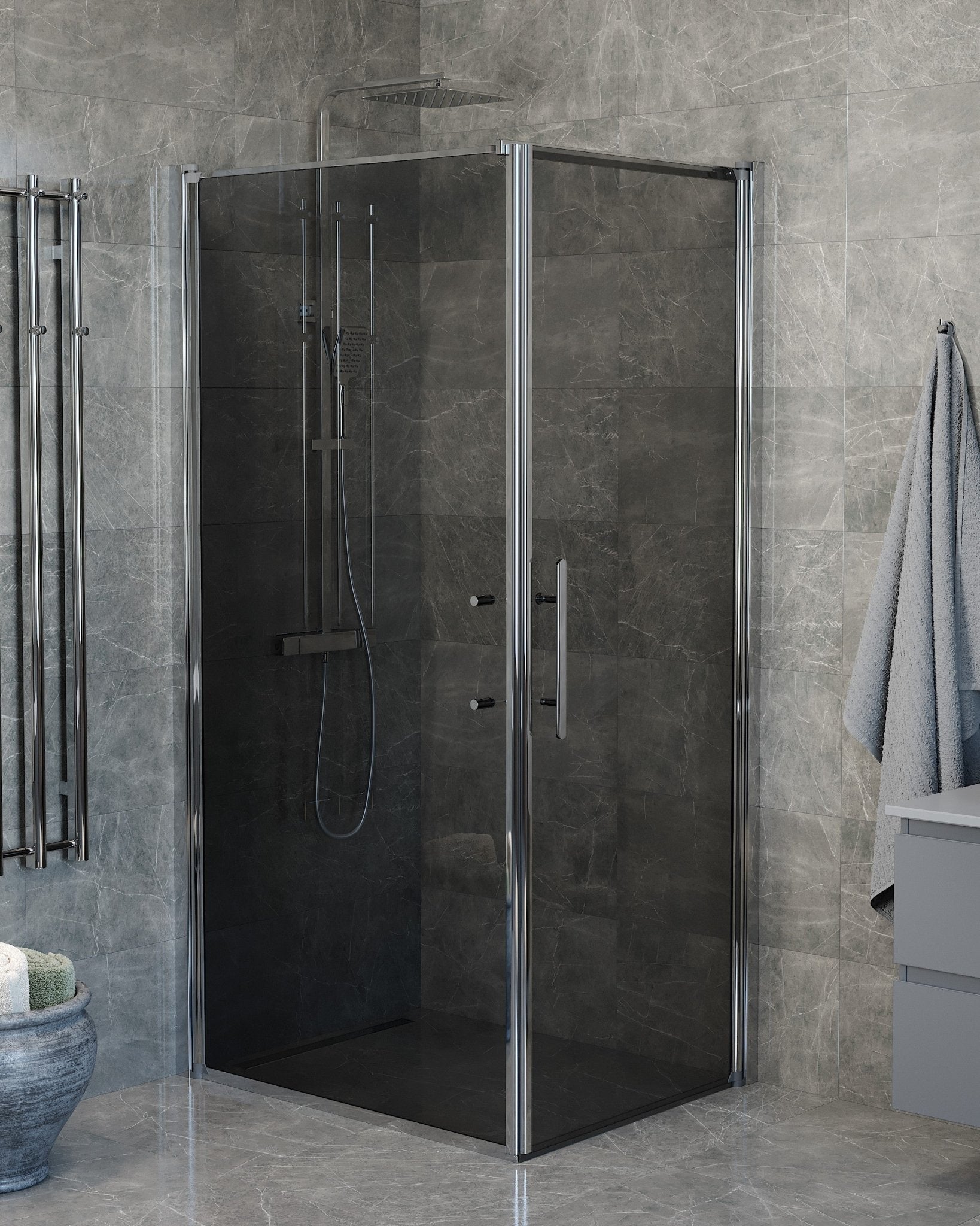 Wall + Door - Smoked, Shower Enclosure Set - Code, Smoked/Chrome - 90 cm - MASTERSTORE - 8595677140088 - Shower Enclosure Set - Code - 40 - 909 - 01 - 56 - 00 - 8595677140088