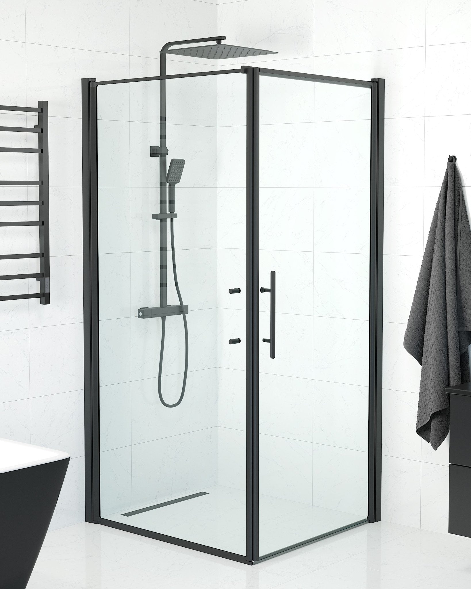 Wall + Door - Clear, Shower Enclosure Set - Code, Clear/Black - 100 cm - MASTERSTORE - 8595677140095 - Shower Enclosure Set - Code - 40 - 109 - 00 - 50 - 00 - 8595677140095