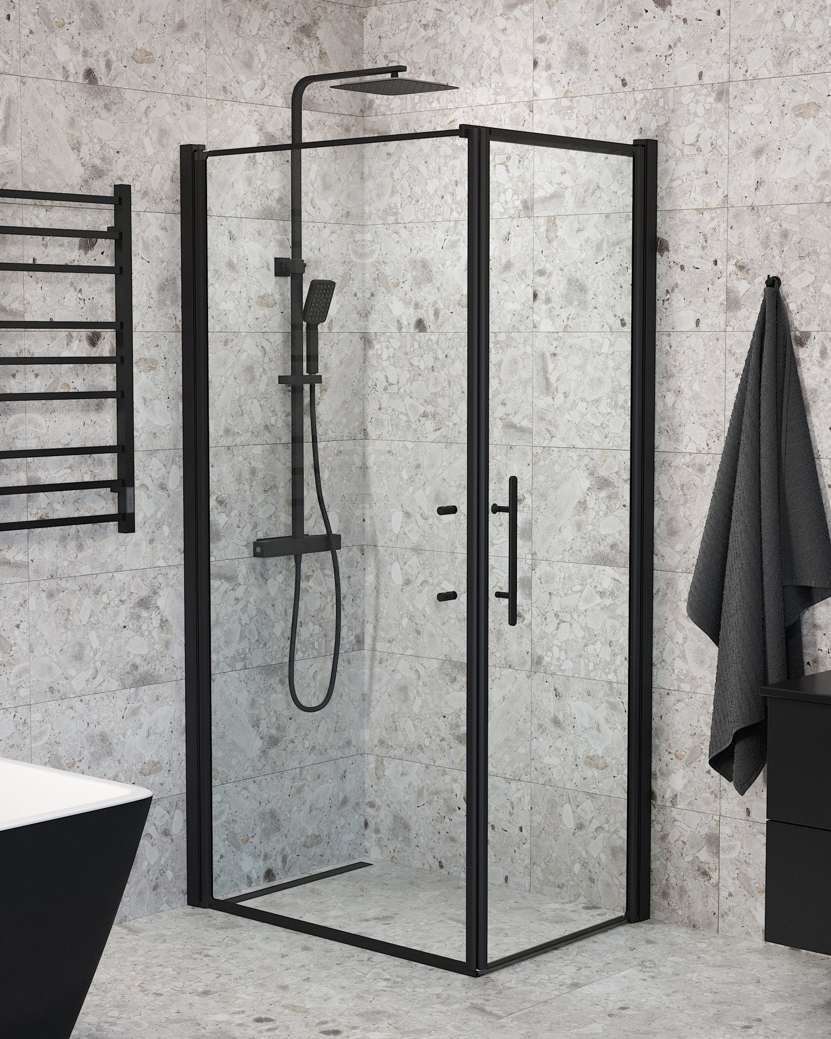 Wall + Door - Clear, Shower Enclosure Set - Code, Clear/Black - 100 cm - MASTERSTORE - 8595677140095 - Shower Enclosure Set - Code - 40 - 109 - 00 - 50 - 00 - 8595677140095