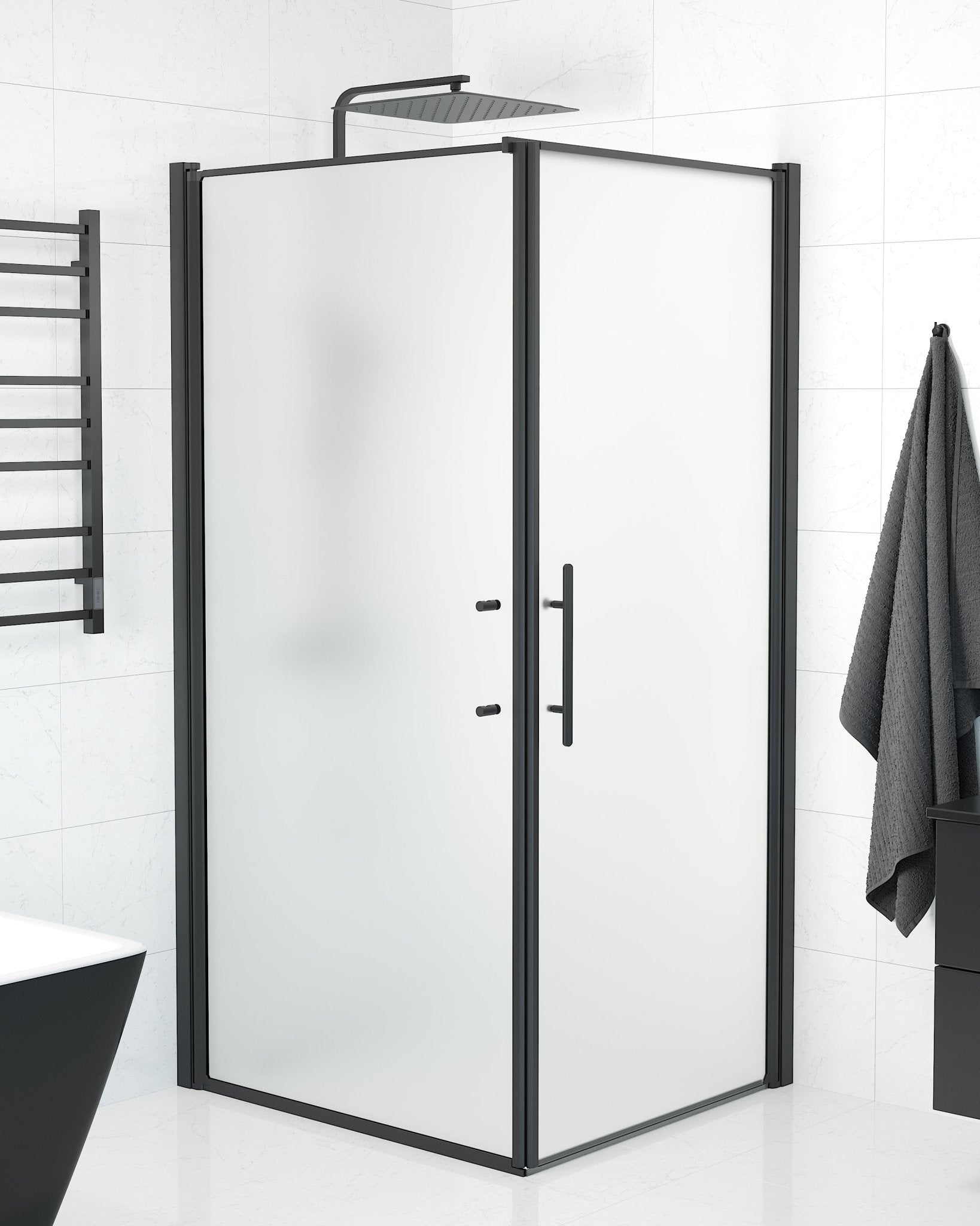 Wall + Door - Frosted, Shower Enclosure Set - Code, Matt/Black - 100 cm - MASTERSTORE - 8595677140118 - Shower Enclosure Set - Code - 40 - 109 - 00 - 55 - 00 - 8595677140118